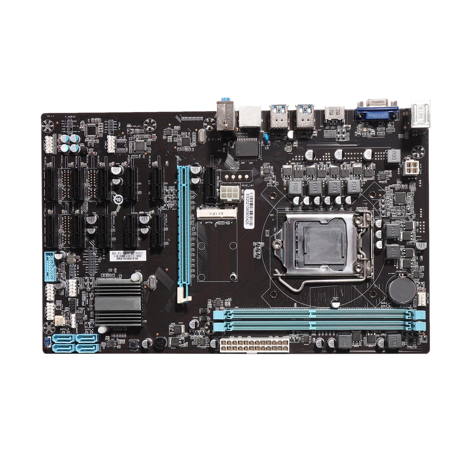 EteslotMining Motherboard 12X PCIE Graphics Card, B250-BTC Mining Motherboard LGA1151 Core I7/i5/i3, 3.0 USB for Mining Machine