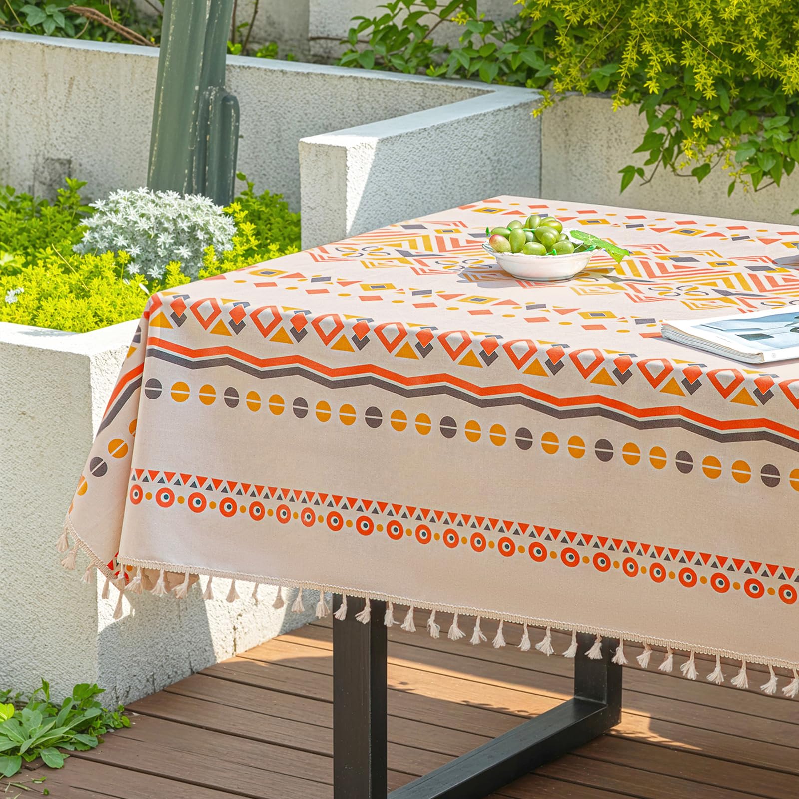 Outdoor Tischdecke Abwischbar, 140x200 Cm – Wasserfeste Gartentischdecke Mit Quasten, Buntes Boho-Design Für Drinnen & Draußen
