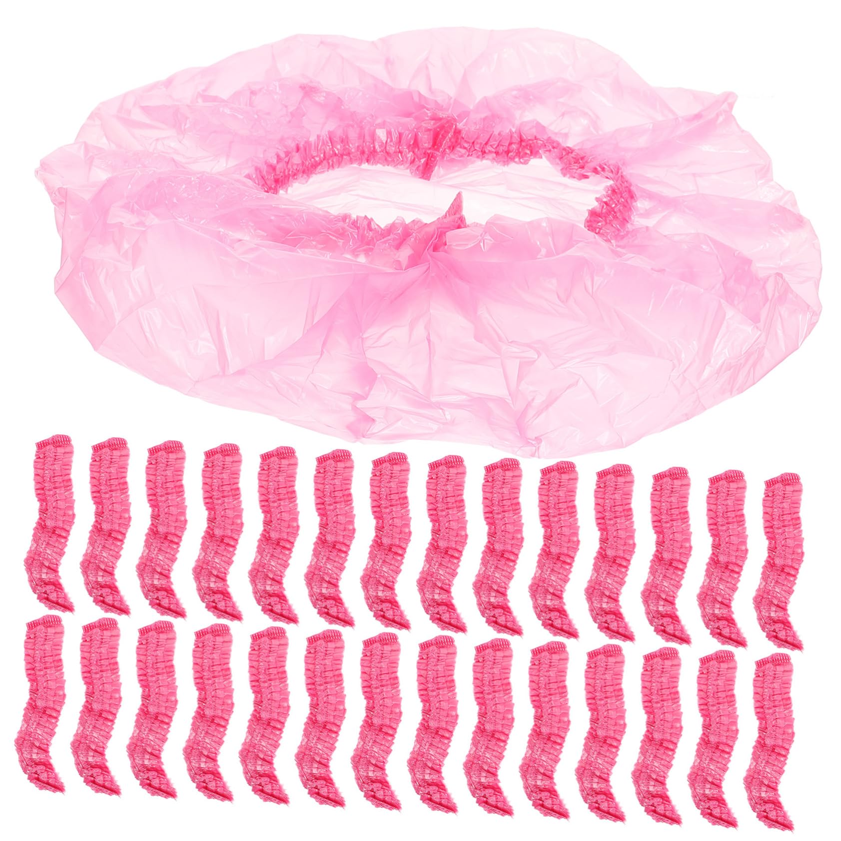 PLAFOPE Einweg Duschhauben 44cm 500 Stück für Damen aus Kunststoff Leicht Elastisch Rosa Farbe für Bad und Gesichtspflege