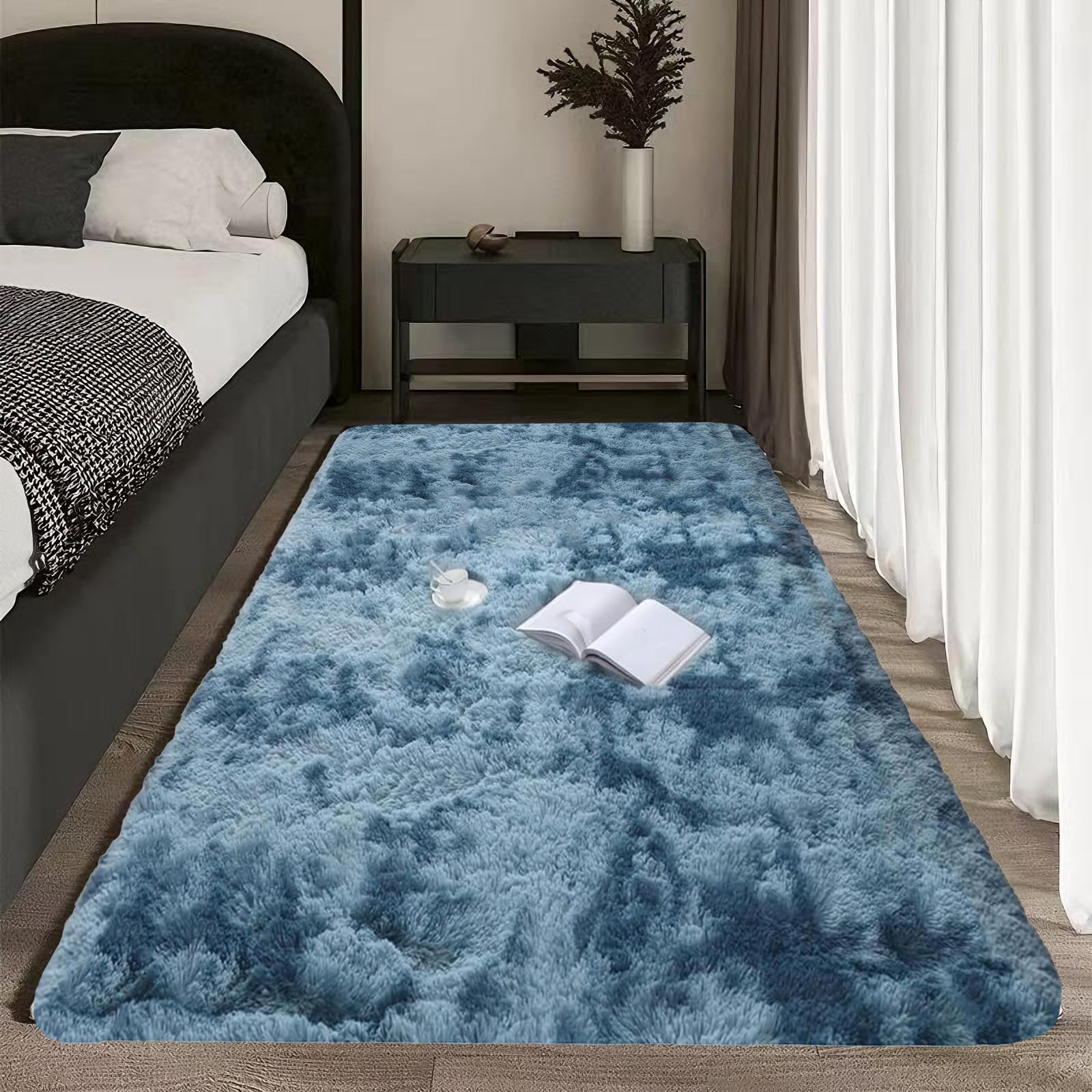 Tapis moderne à poils longs 140x500 cm pour grand salon et chambre tie dye