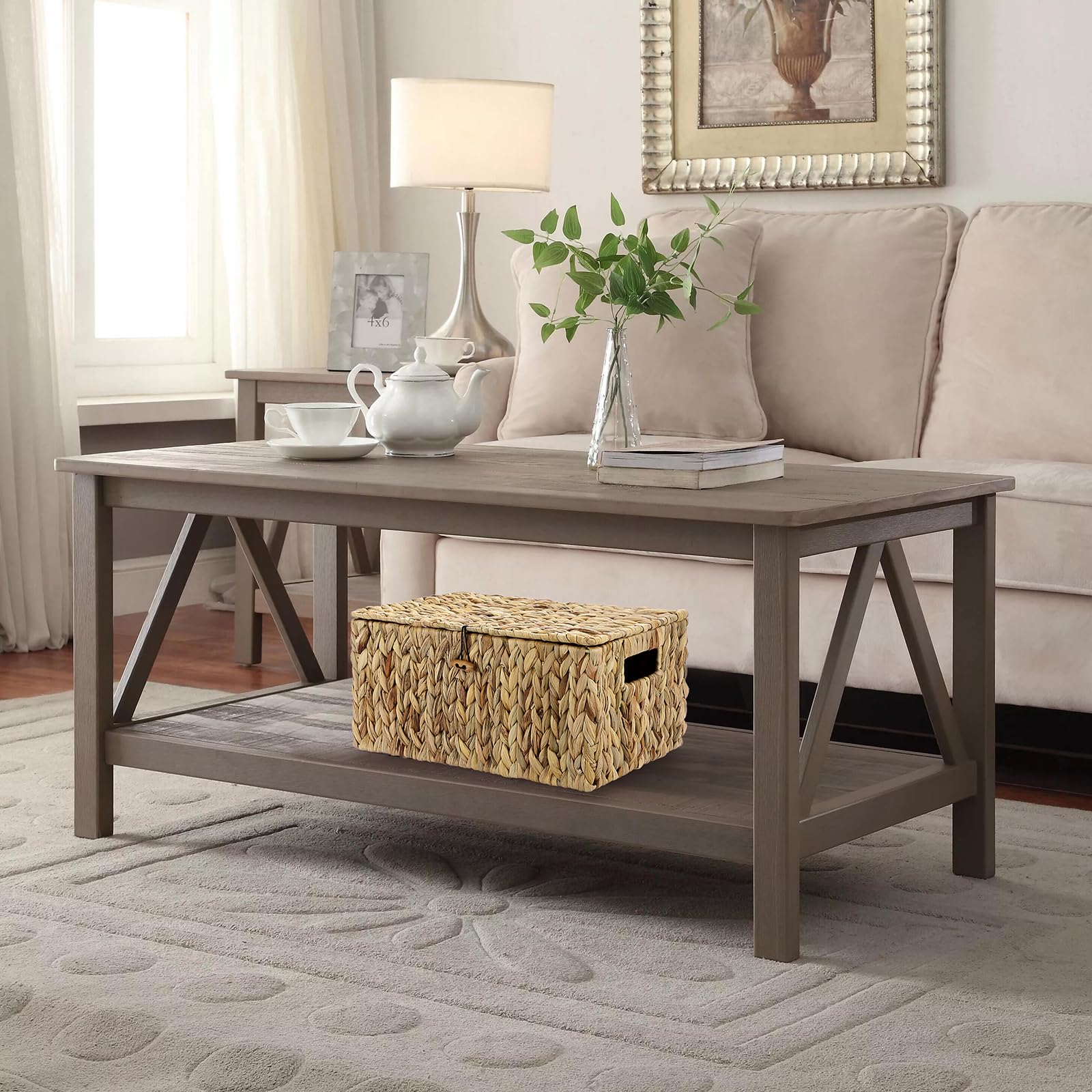 OGANAZI - Cajas de mimbre de jacinto de agua natural, cestas de almacenamiento de mimbre tejido con tapas, cestas de almacenamiento para baño, dormitorio, cocina, oficina, 36 x 24 x 18 cm (grande)
