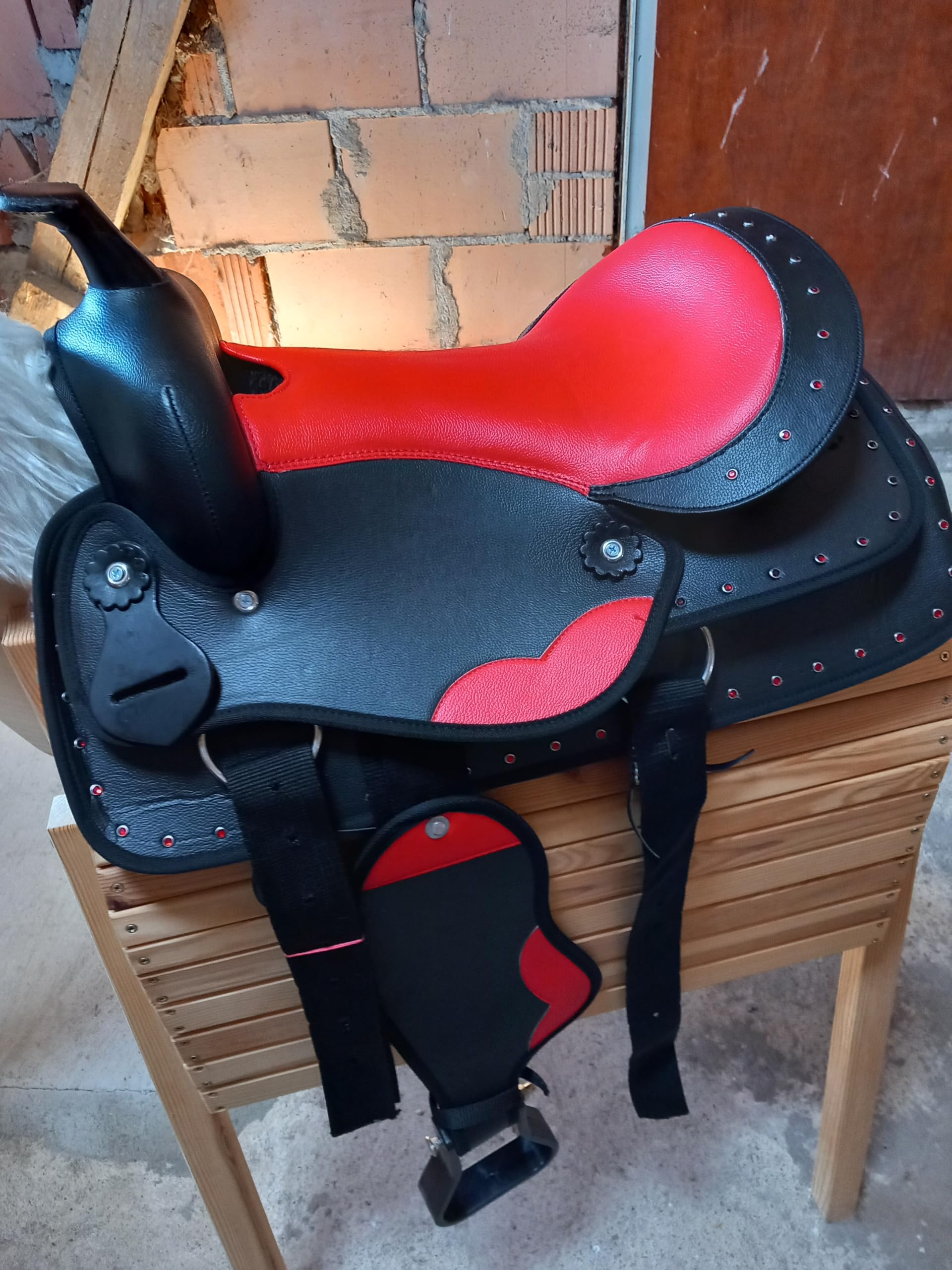 German Riding Westernsattel Colour Star mit Glitzer Strass Steinen - Holzpferd Sattel - Pony Sattel (12")
