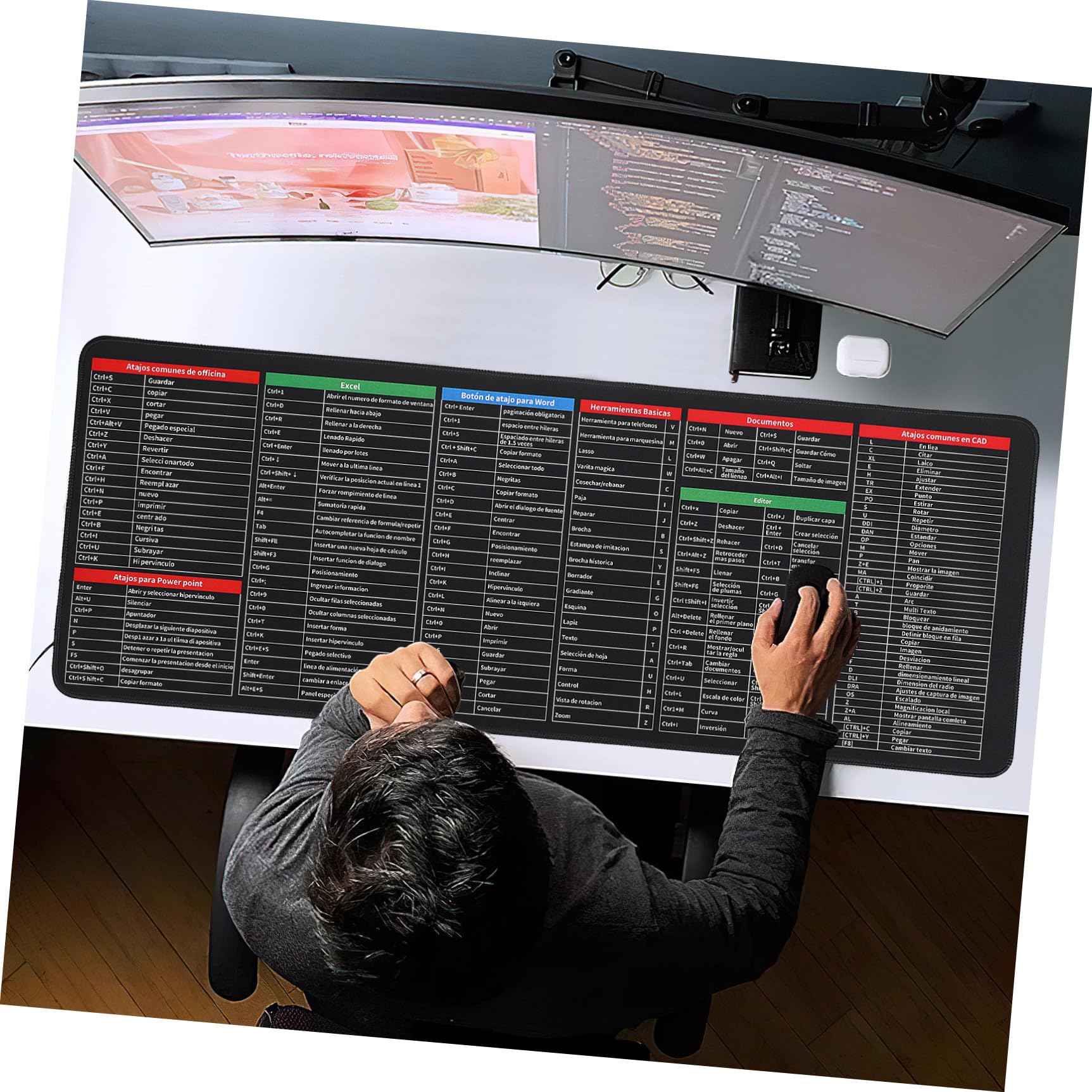 GLEAVI Excel Spickzettel Mauspad 300x800x3mm Rutschfestes Wasserfestes Schreibtischpad aus Gummi Stoff Extra Großzügig für Büro Homeoffice