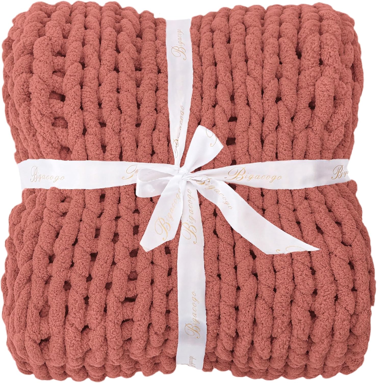 Bigacogo Chunky Knit Throw Blanket for Couch, 40x60 inches, 100% Hand Knitted with Thick Jumbo Chenille Yarn, Cozy Soft Large Rope Knot Cable Crochet Blankets for Sofa Bed Living Room, Antique Red - Image 7