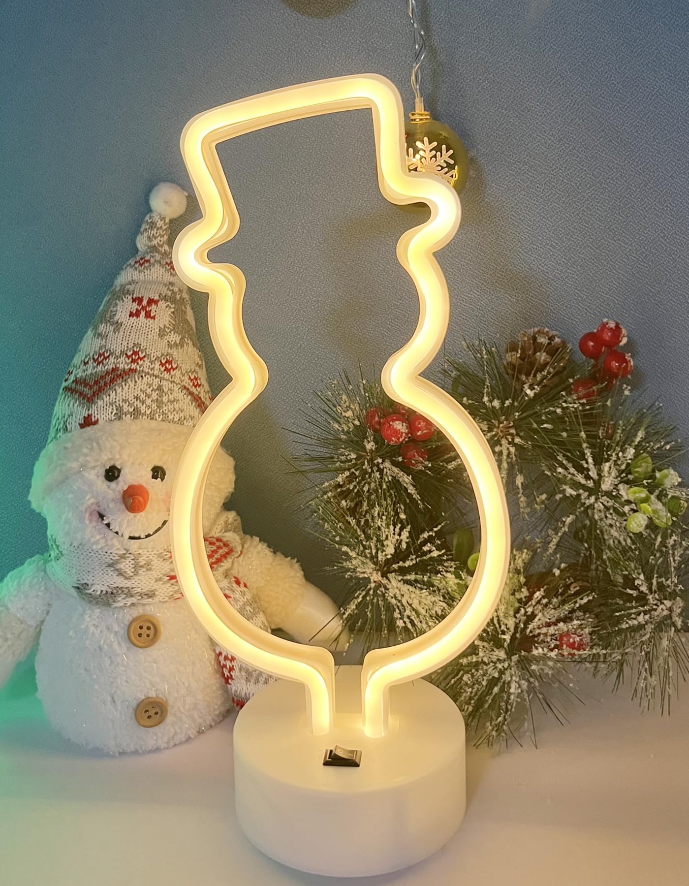 AOSCTELF Neon Light Sign,Snowman LED Neon Signs, Battery/USB Powered Light Up Acrylic Neon Sign Night Light for Christmas,Room Decor