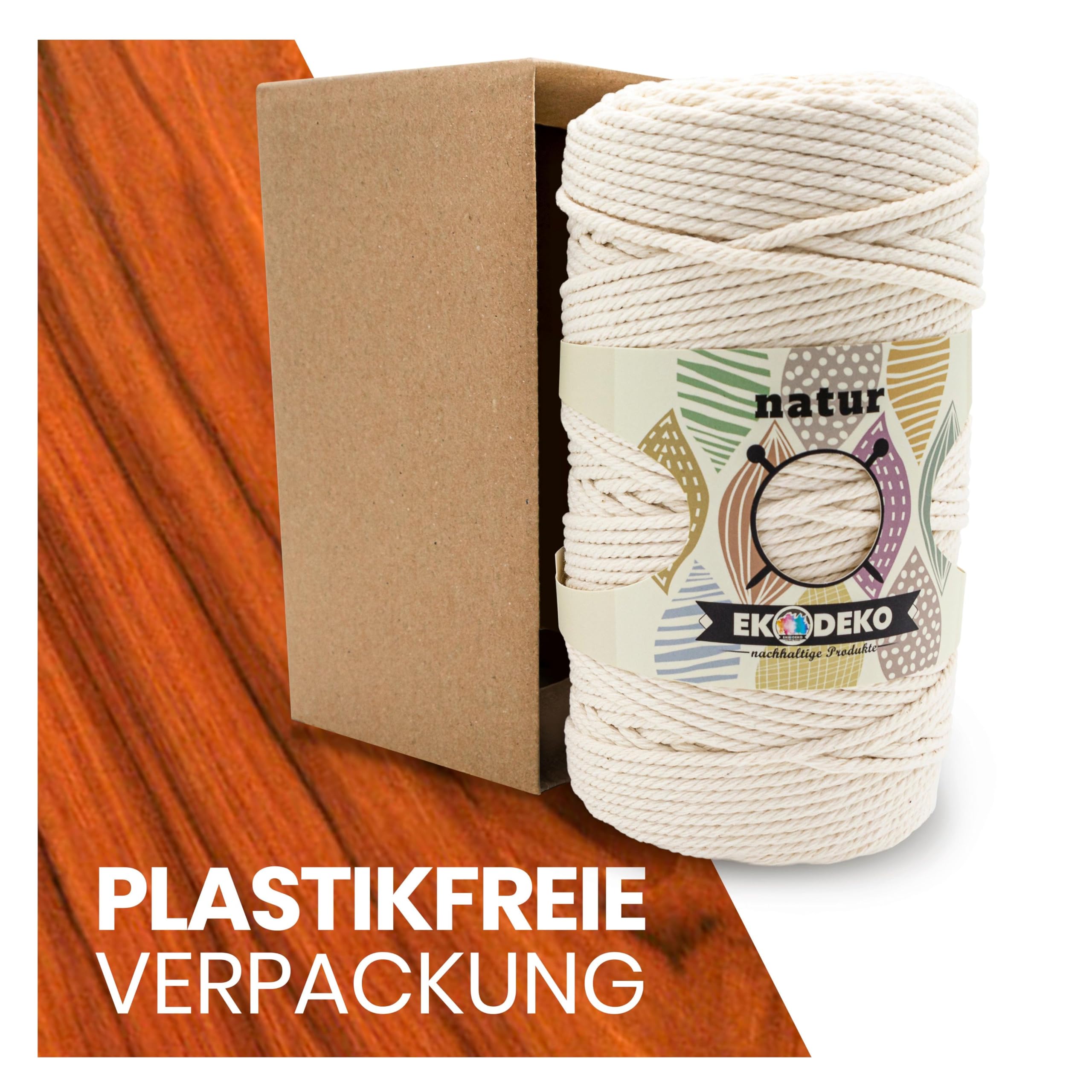 EkoDeko Makramee Garn 3 mm – 900 m – Extra langes Garn aus 100 % Baumwolle für Makramee, Bastelarbeiten & Floristik – weich & robust verarbeitet