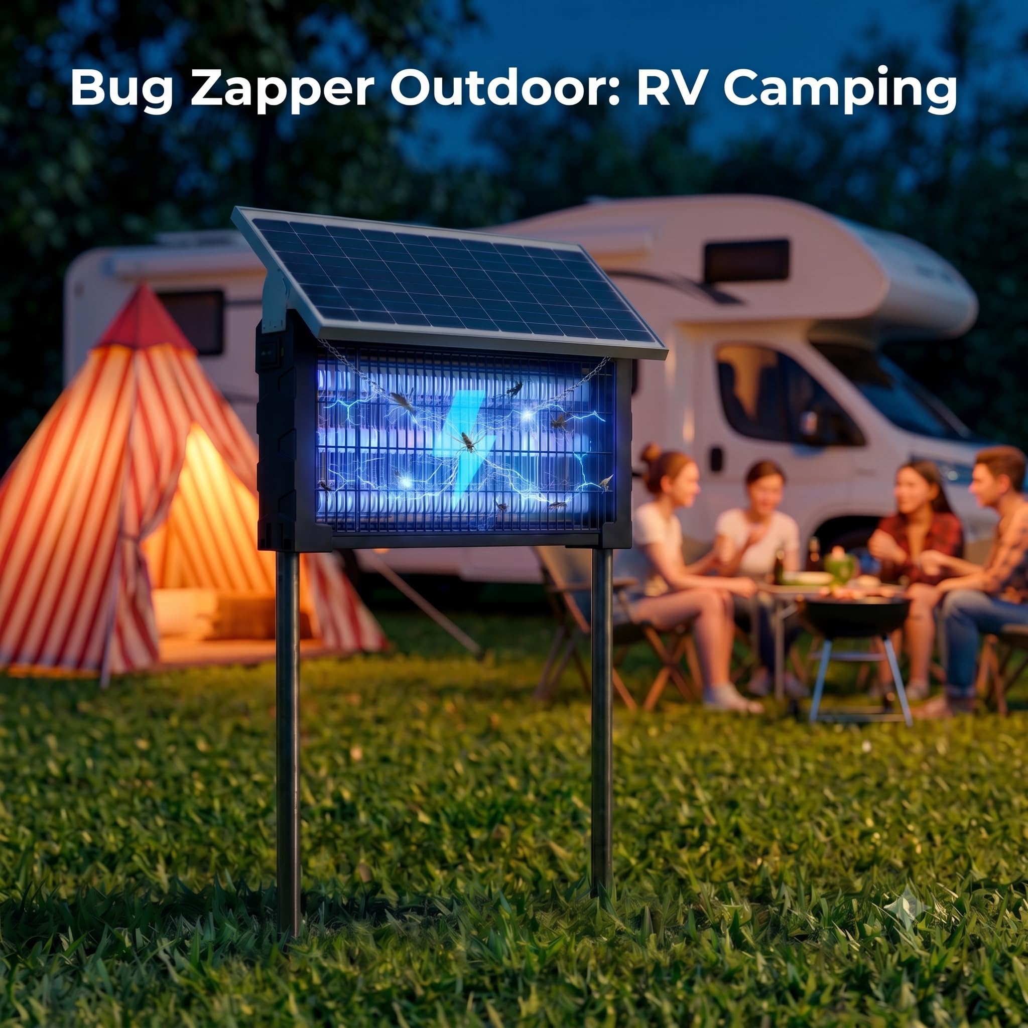 Solar Bug Zapper Outdoor, Moskito Zapper 3000V Kabellos Wasserdicht, Elektrische Mückenfalle Fliegenvernichter Killer für Terrasse Garage Hof Camping