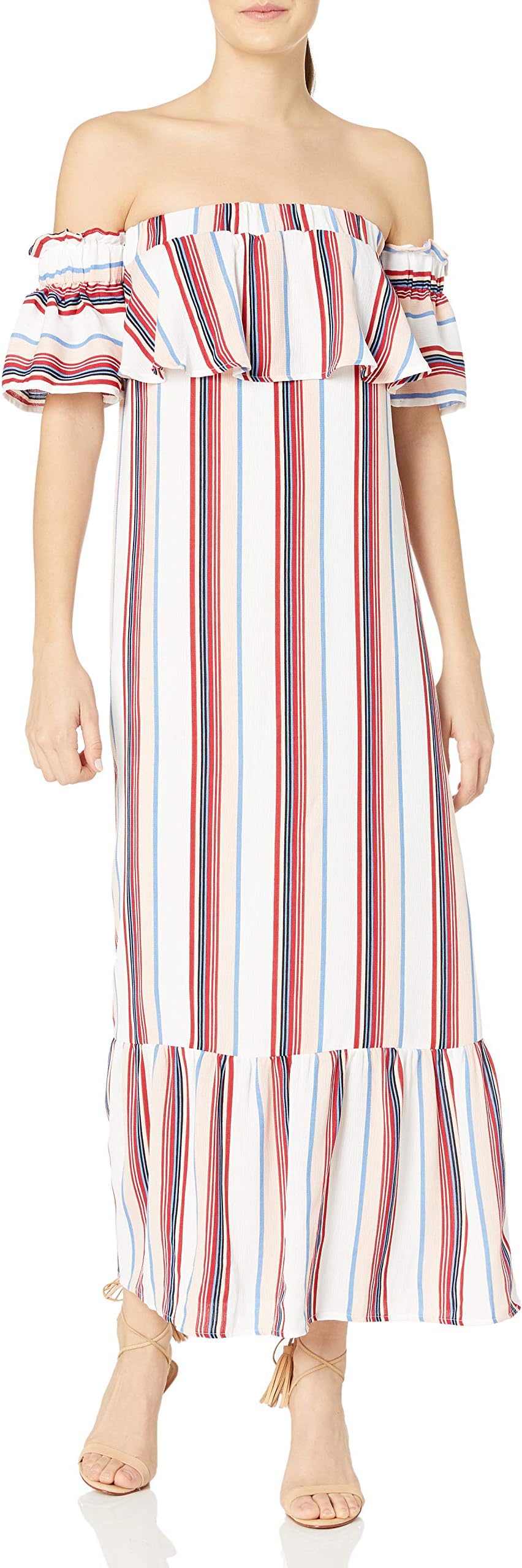Lucca CoutureWomen's Stripe Strapless Ruffle Maxi Dress