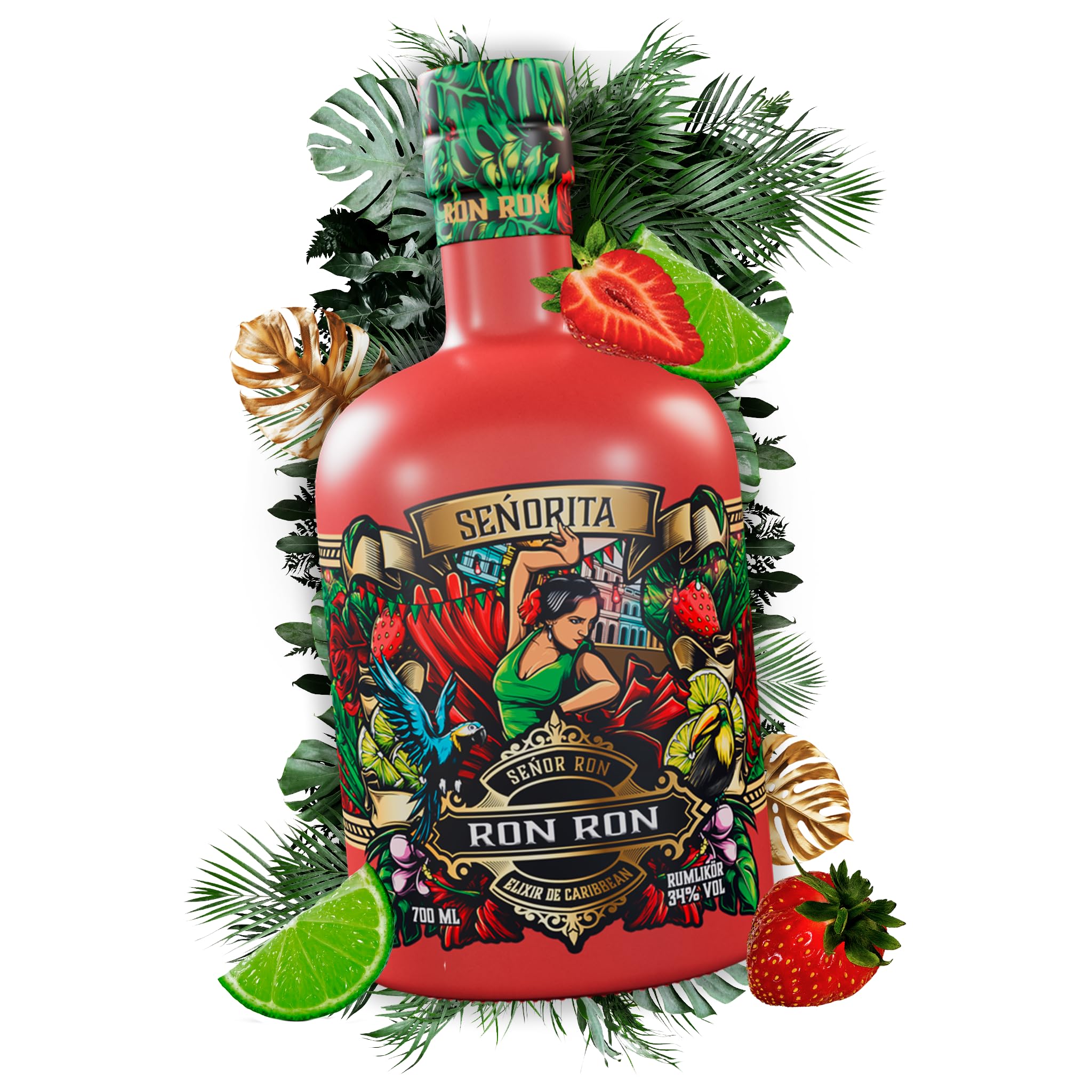 Ron Ron Señorita – Premium Rumlikör mit Erdbeer-Limette-Geschmack & sanfter Rauchnote – 34 % vol. – handgemachter Rum-Blend aus der Karibik – ohne Zusatzstoffe – 0,7 L Flasche