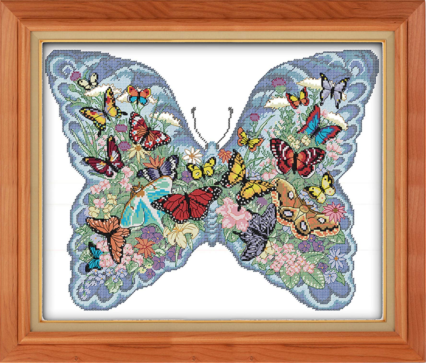 CaptainCrafts Cross Stitch Kits Butterfly Stamped Cross Stitch Printed Fabric Cross Stitch DMC DIY Art Embroidery Kits (Preprinted 11CT