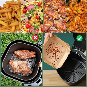 LYHOLKEER 200 Pcs Rectangle Parchment Paper Liners for Ninja Foodi Dual Air Fryer/2 Baskets DZ201/DZ401/FG551/DZ302/DZ090/DZ071/DZ550/SL401/SL2200 01/IGG 601