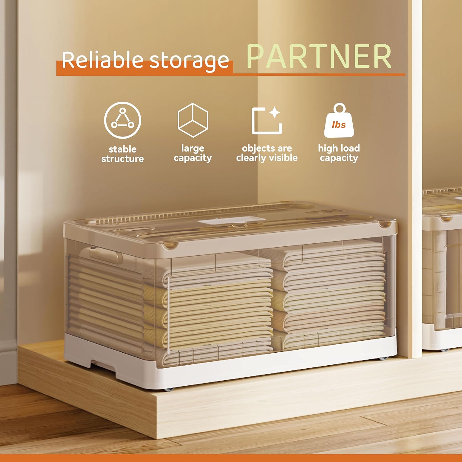 34 Qt Stackable Plastic Storage Bins with Lids, Clear Plastic Storage Containers with Secure Latching Buckles, Folding Storage Boxes for Office and Home Organization