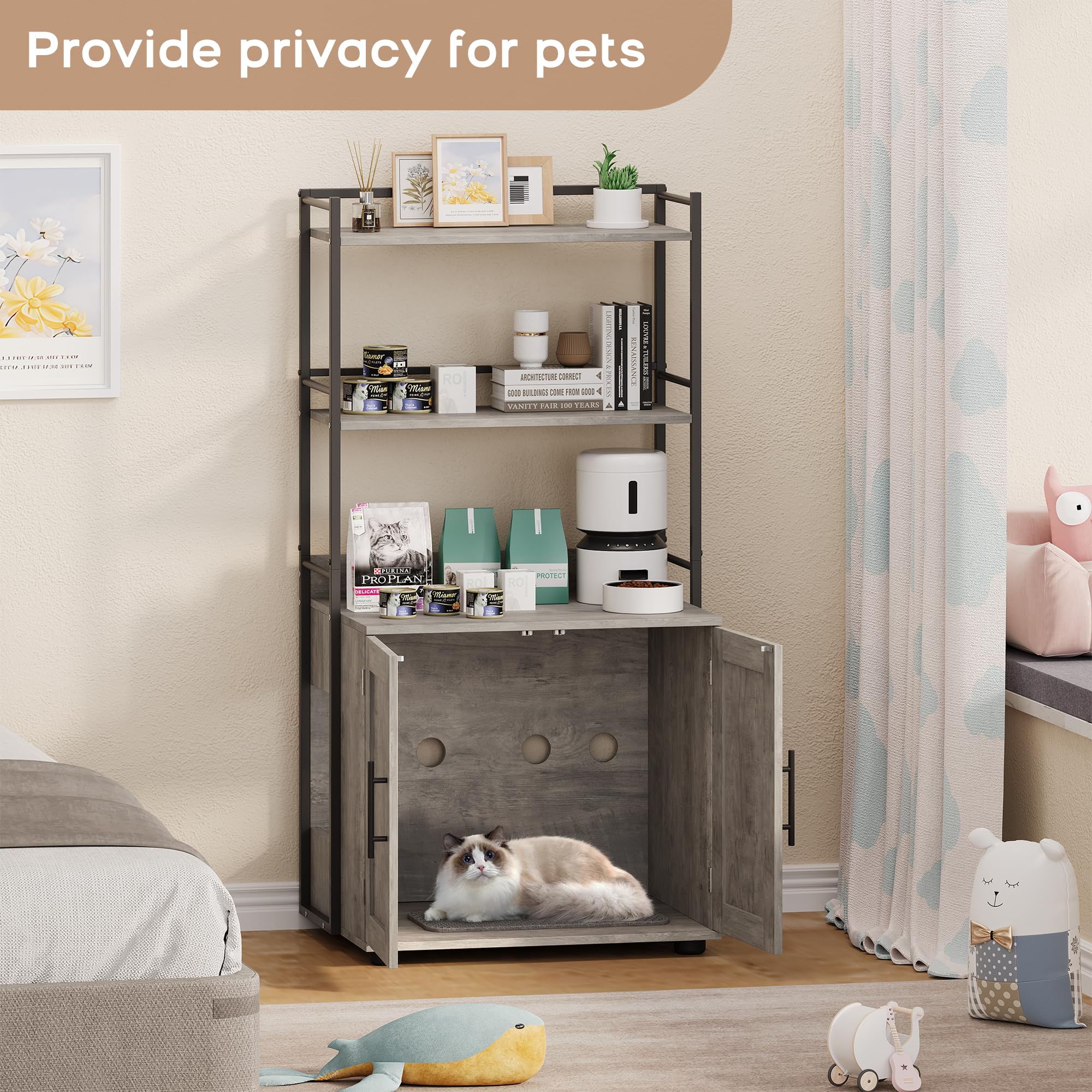 Cat Litter Box Enclosure with Shelf Storage - Versatile Cat Furniture, Enclosed Cat, Enhanced Privacy, Reduced Odor, Indoor Cat Cabinet, Grey - image 6