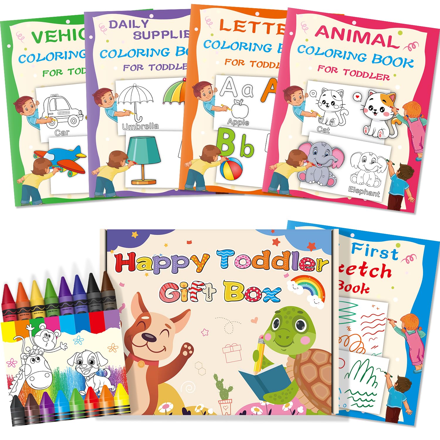 Kalysky 1-3 2-4 Year Old Art Set : Simple Coloring Books and Jumbo Crayons,Kids & Toddler Coloring Books,Sketch Book for Kids Cognition and Exploration Activity