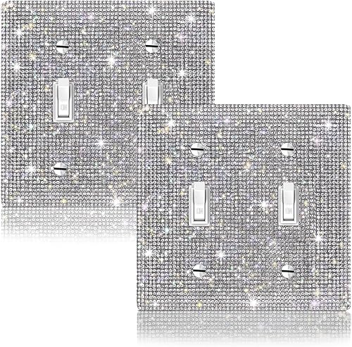 Cubierta de placa de pared con diamantes de imitación plateados brillantes, cubierta de placa de interruptor de luz, cubierta decorativa de doble