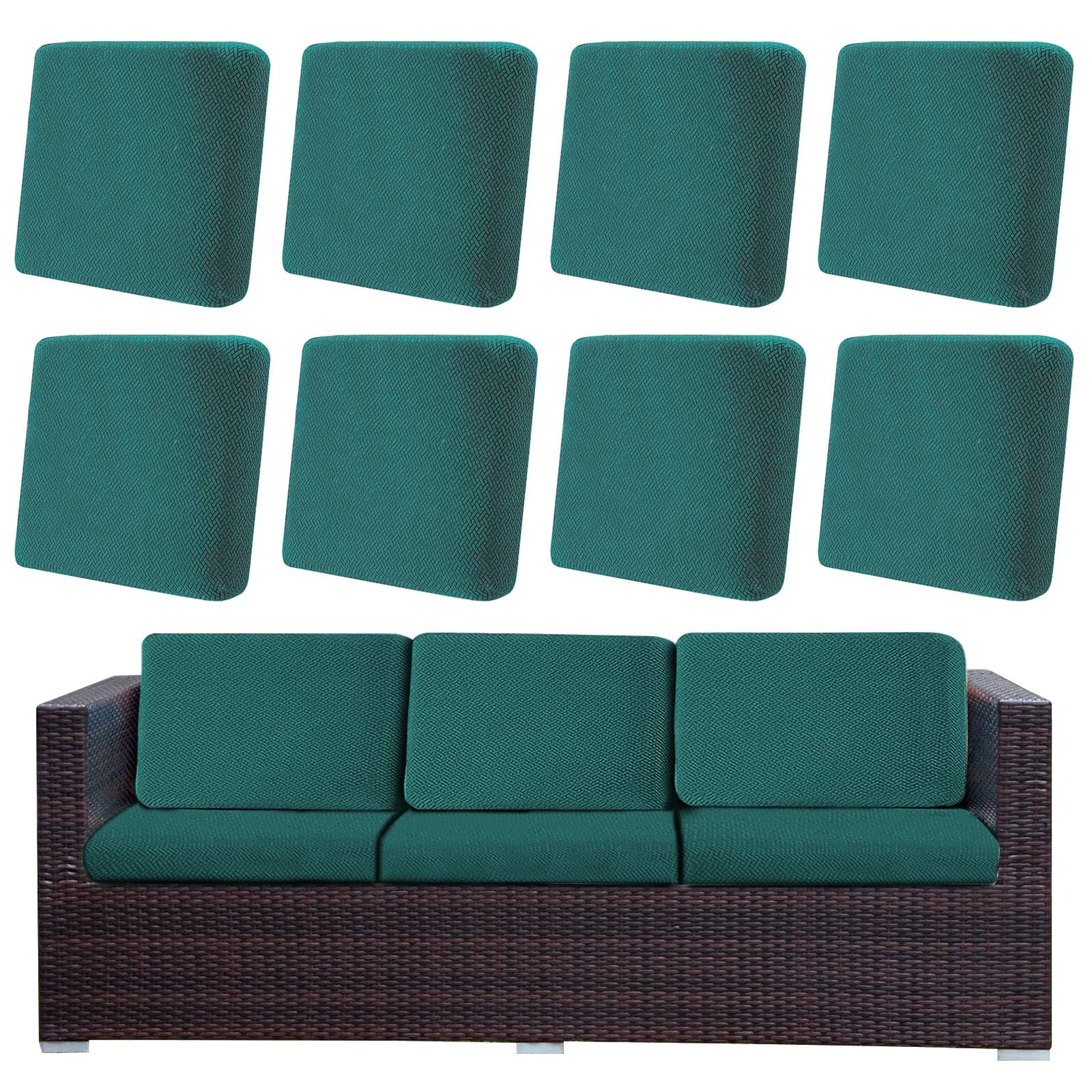 LiveGo Outdoor Patio Cushion Covers, Washable Replacement Slipcovers for Outdoor Sofa & Couch Cushions, Soft & Durable Seat Protectors for Patio Furniture (8, Dark green)