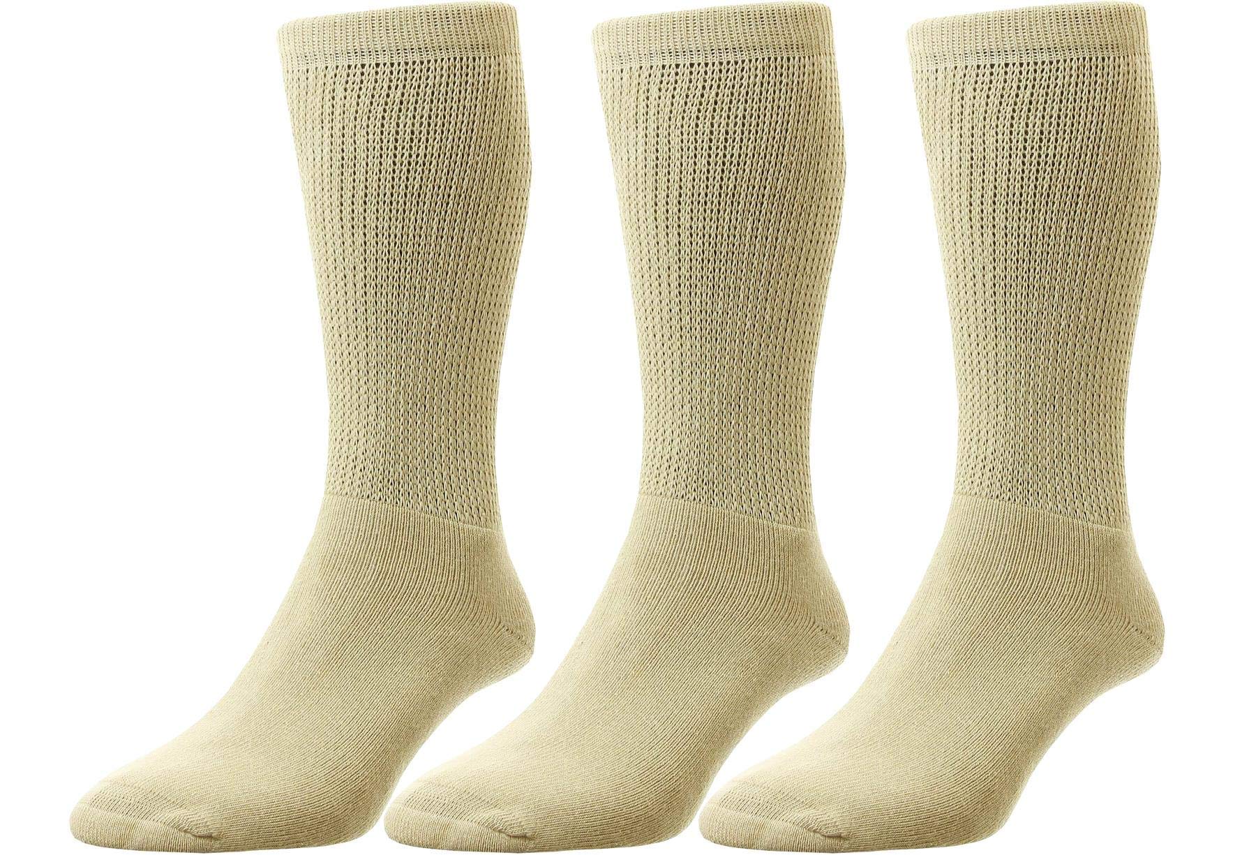 HJ Hall's Men's Diabetic Cotton Socks (HJ1351) in Oatmeal (3 Pair Pack) in 6-11 UK