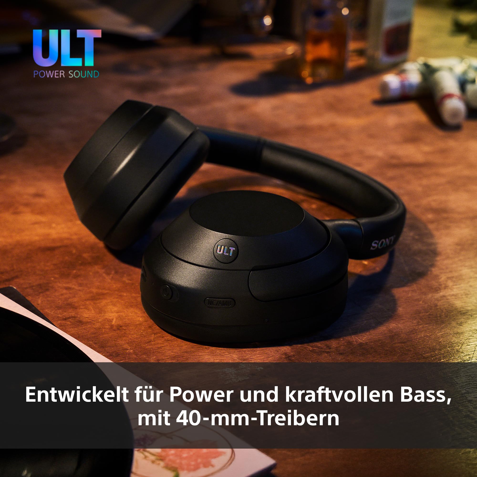 Sony ULT WEAR - Kabellose Kopfhörer mit Noise Cancelling, ULT Power Sound, ultimativer Deep Bass, selbem Prozessor wie WH-1000XM5, klare Anrufe, 30 Stunden Akkulaufzeit, iOS und Android - Schwarz