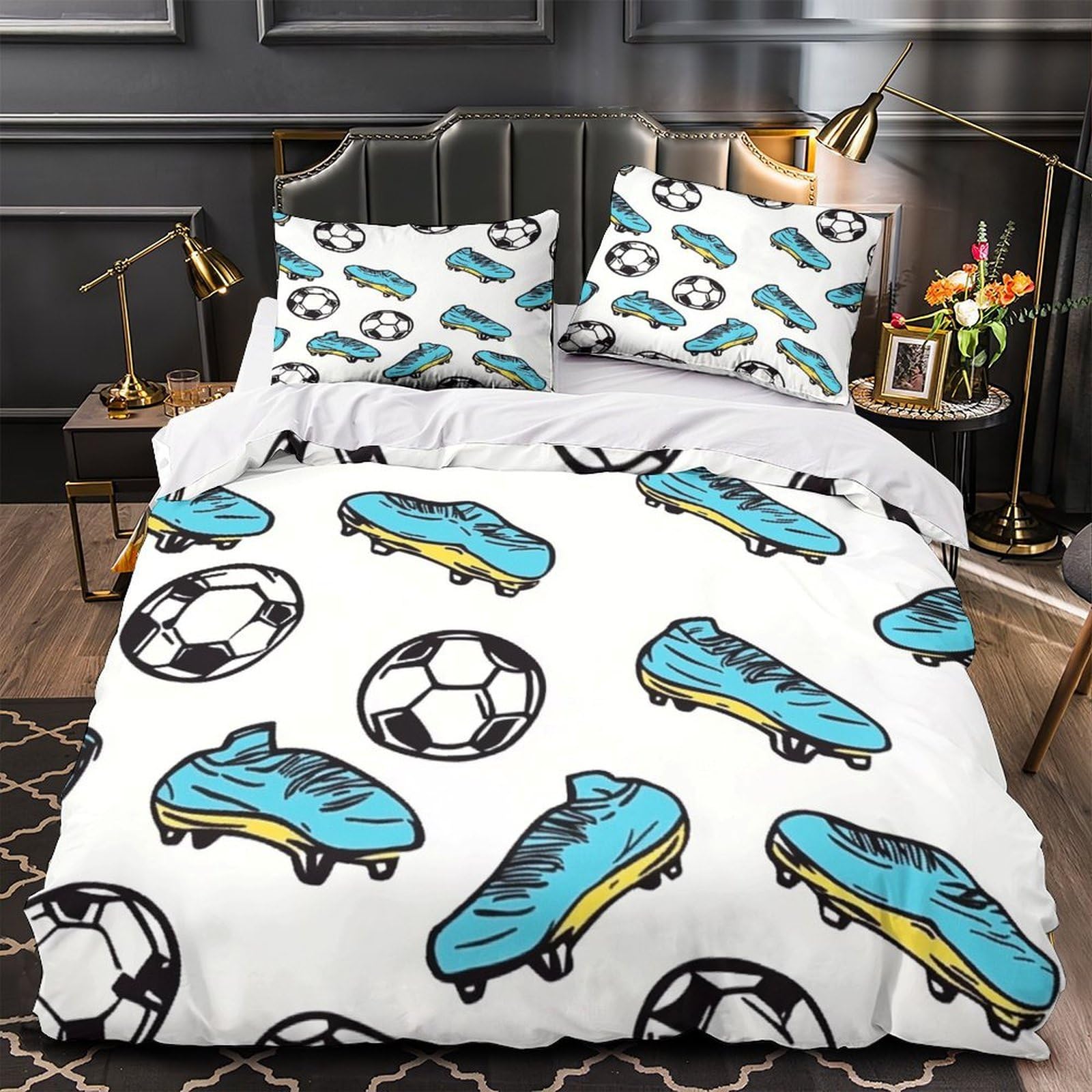 Housse de couette football hypoallergénique 200x200 microfibre douce