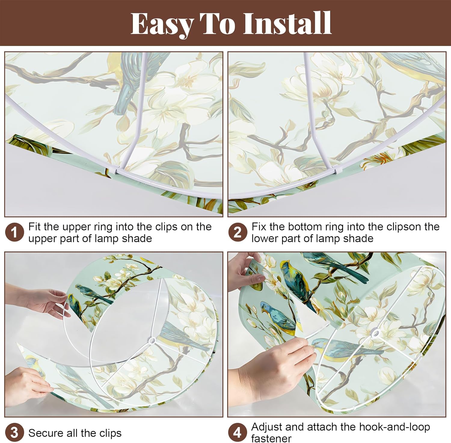 Table Lamp Shade, 13”W x 10”H HD Printing Geometric floral leaves marble Lampshade, Lamps shades, Modern Lampshade Decor for Table and Floor Lamps (Birds)
