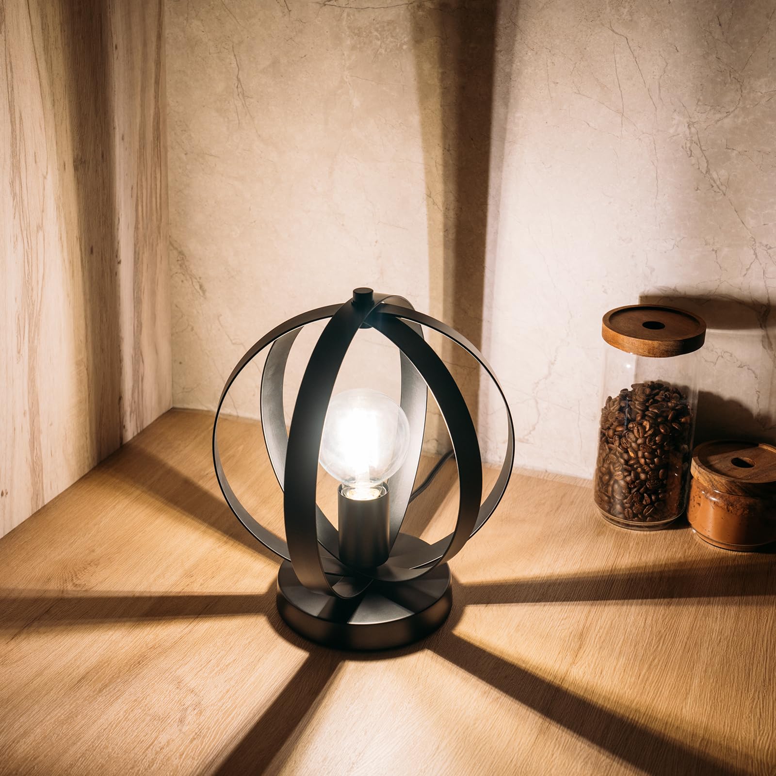 JUNNAI Black Metal Cage Table Lamp: 3 Way Dimmable Industrial Bedside Lamp, Steampunk Nightstand Lamp with Unique Rotatable Cage Shade, Vintage Desk Lamp for Living Room, Bedroom, Entryway, Kitchen