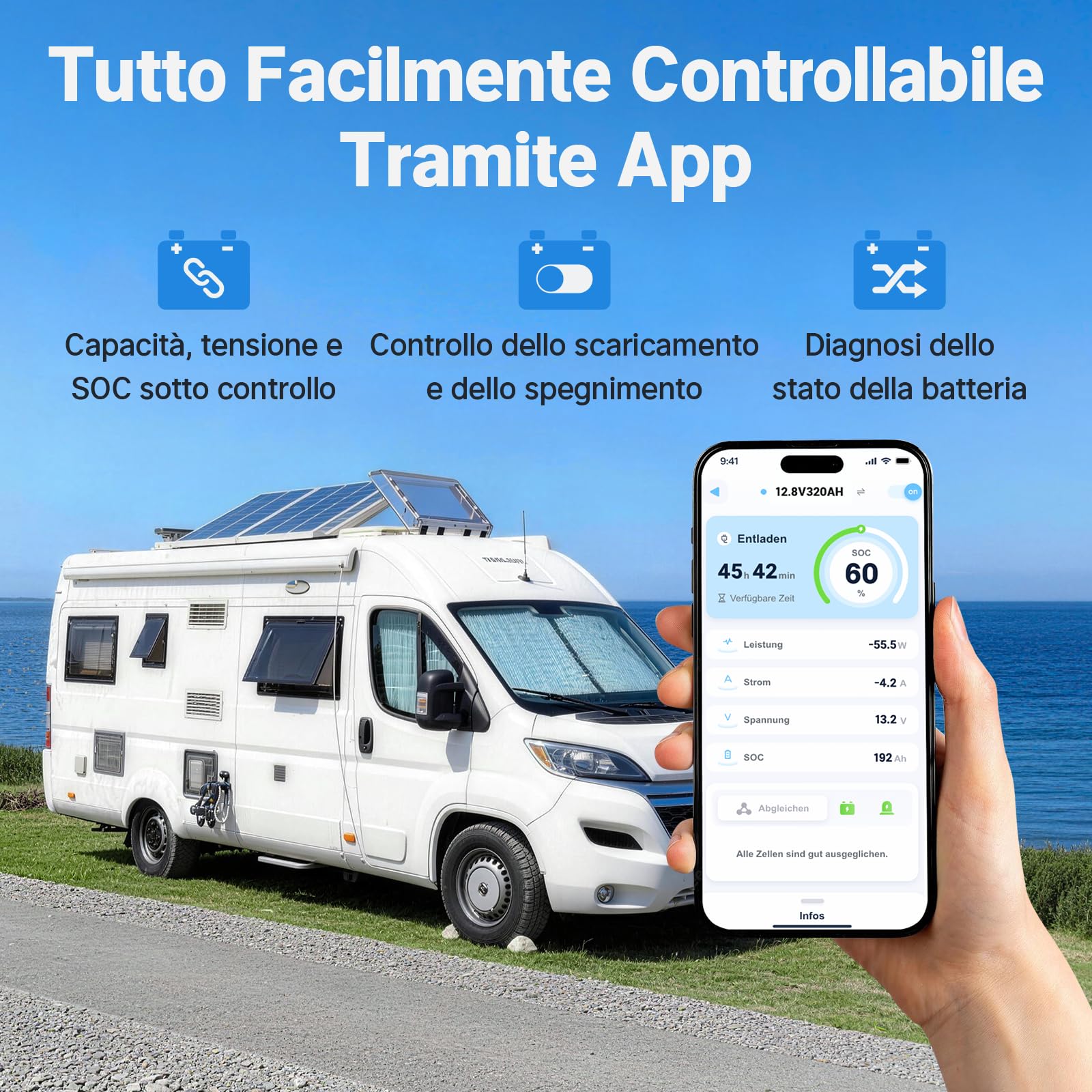 Redodo 12V 320Ah W190(1 PACK) Batteria LiFePO4 con Bluetooth 4096Wh Batteria Litio con BMS 200A Monitoraggio via APP per Camper/Barche/Cabine Off-Grid/Emergenze Domestiche