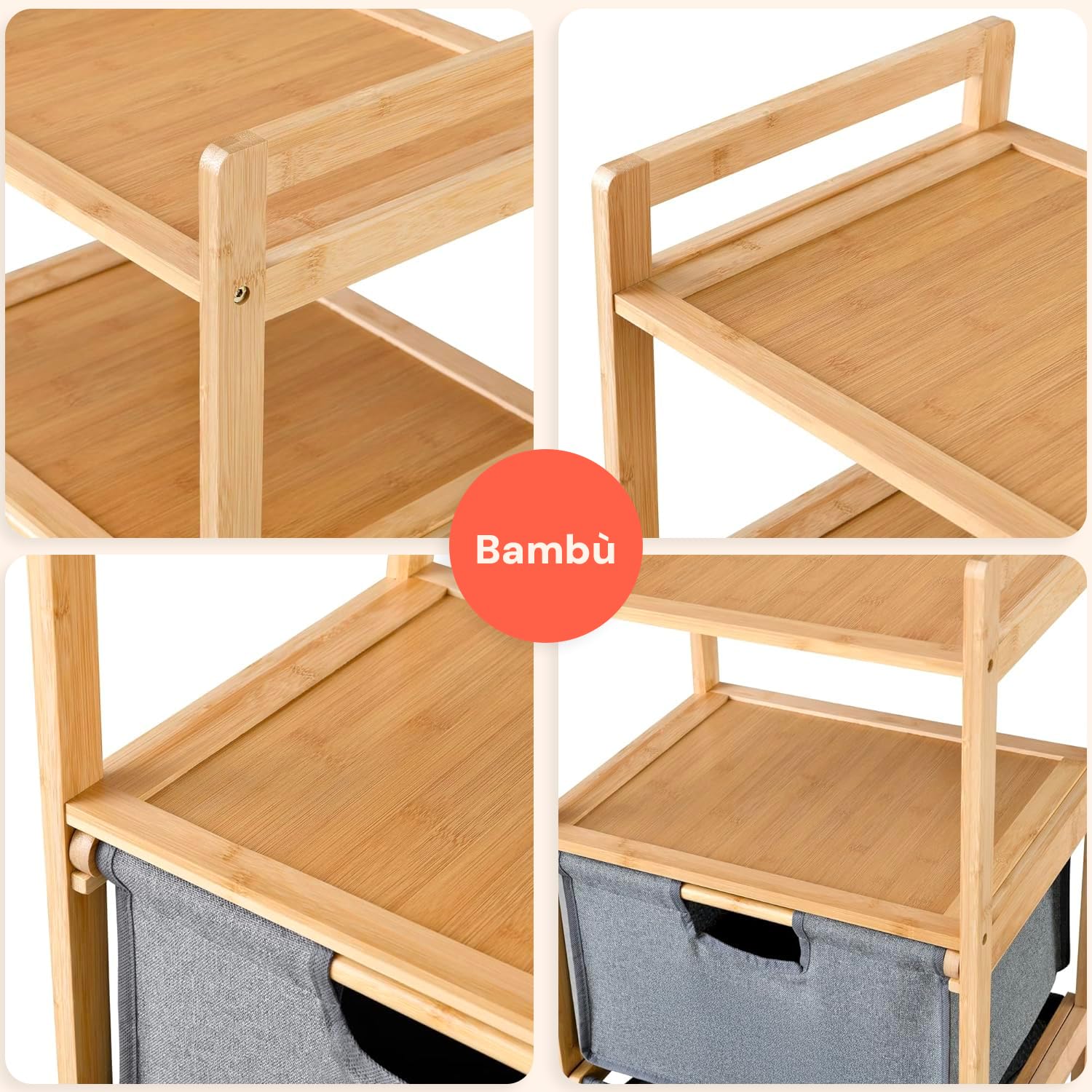 Avilia - Mobiletto Bagno Salvaspazio in Bambù con 2 Ripiani e Cesto Portabiancheria Rimovibile, Design Moderno Multiuso per Bagno, Cucina e Lavanderia Facile da Montare e Resistente