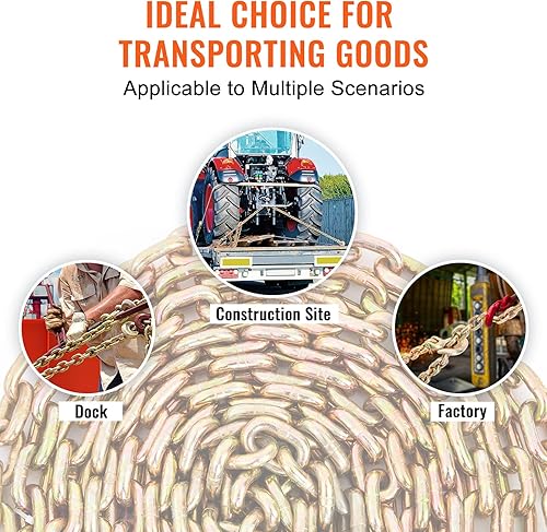 Miniatura 6 de VEVOR Cadena de carpeta de transporte, cadena de remolque de 38 x 20 pies con ganchos de agarre, carga de trabajo segura de 7100 libras, cadena de