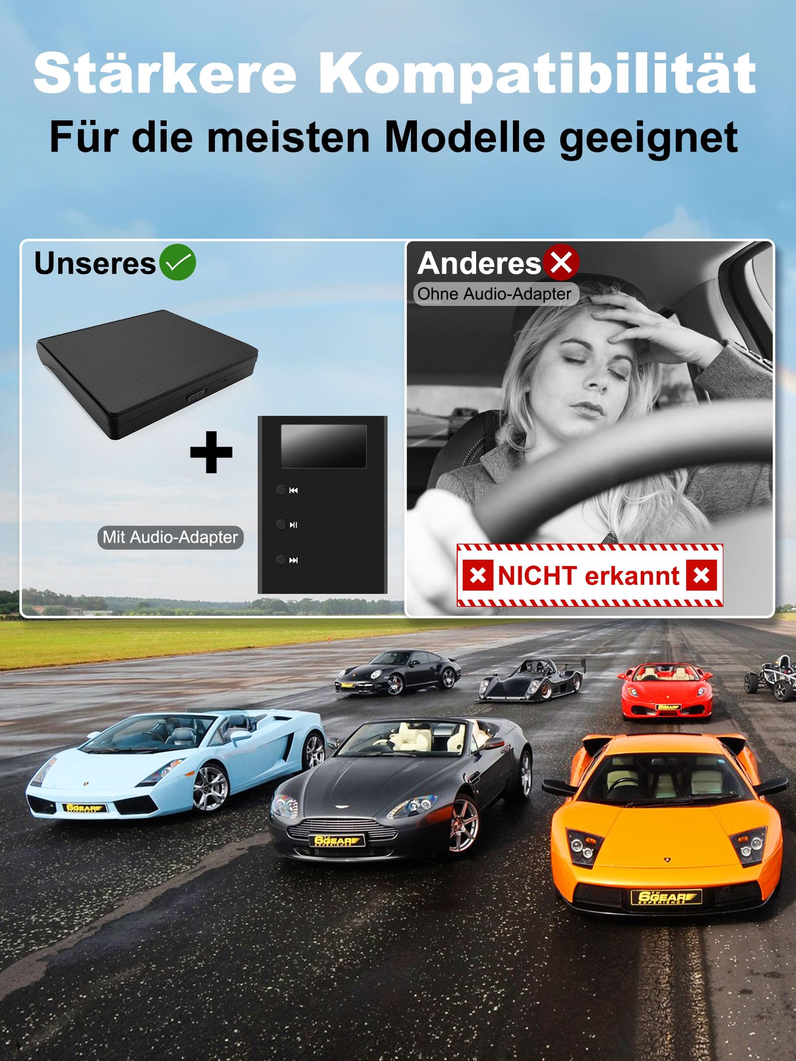 CD Laufwerk Player Extern per USB-Anschluss - Lehwey Universal CD Player für Auto PKW LKW, Upgrade mit Audio Adapter, Externes CD Laufwerk für Laptop, PC, Fernseher, kompatibel mit Android Autoradio