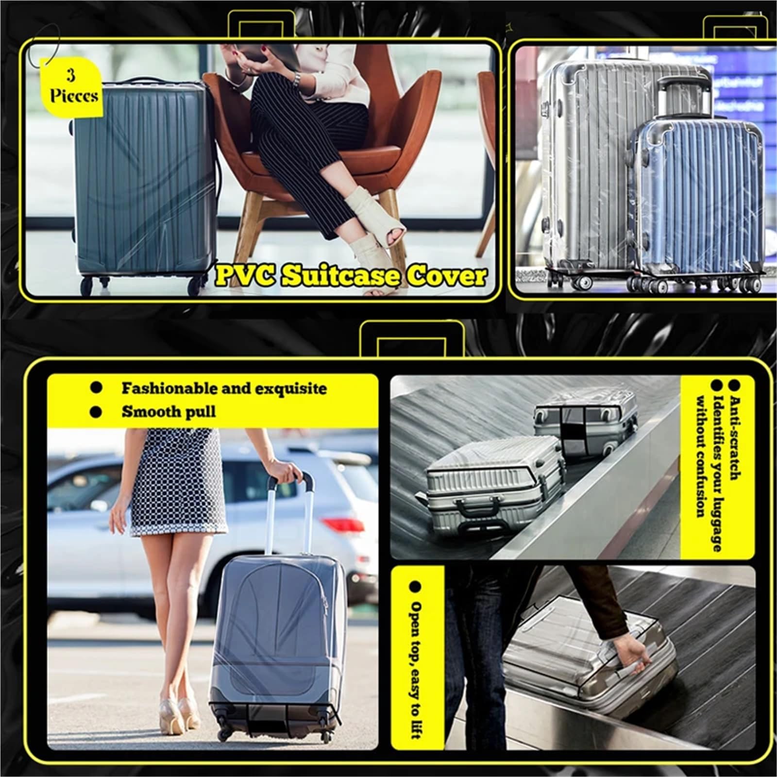 Accessori da viaggio protettivi for valigie antipolvere impermeabili in PVC 2 pezzi completamente trasparenti Per Viaggi(24inch)