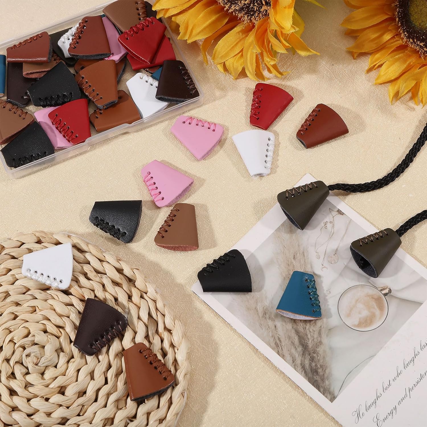 CHGCRAFT 40 Pcs 10 Color Leather Cord Ends Bell Stopper Rope Locks Toggle Clip Rope Fastener Ends for Luggage Boot Handbags Purse Jacket Repair