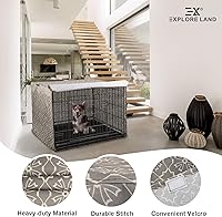 Vista 4 de Explore Land Funda de jaula de perro con patrón para jaula de alambre de 24 pulgadas, poliéster resistente para interiores y mascotas, ajuste