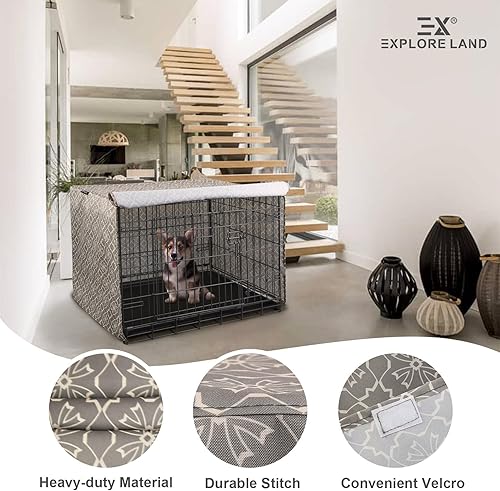 Miniatura 4 de Explore Land Funda de jaula de perro con patrón para jaula de alambre de 24 pulgadas, poliéster resistente para interiores y mascotas, ajuste