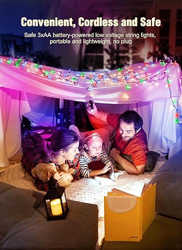 Vista 52 de Guirnalda de luces de Navidad a pilas, 20 luces LED de 8 pies con temporizador, luces de árbol de Navidad para interiores y exteriores, dormitorio