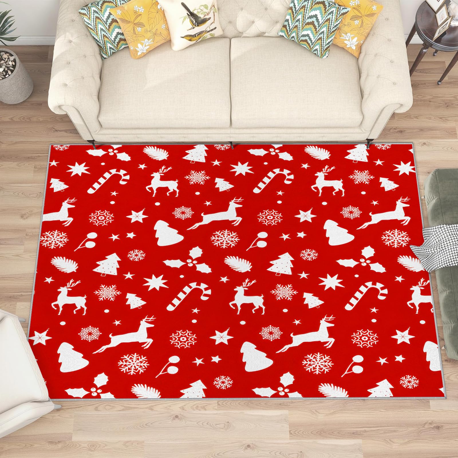 Großer waschbarer Kurzflor-Teppich 200x300, Weihnachten Teppich, Modern Rot Dünn Saugfähig Vielseitig für Wohnzimmer Schlafzimmer Oder Als Bettvorlege N73