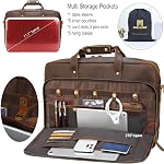 Genuine Leather Briefcase for Men 17 Inch Laptop Crossbody Shoulder Messenger Office Bag Brown Vintage Attache Case Handbag for Business Travel Work Lawyer - Large