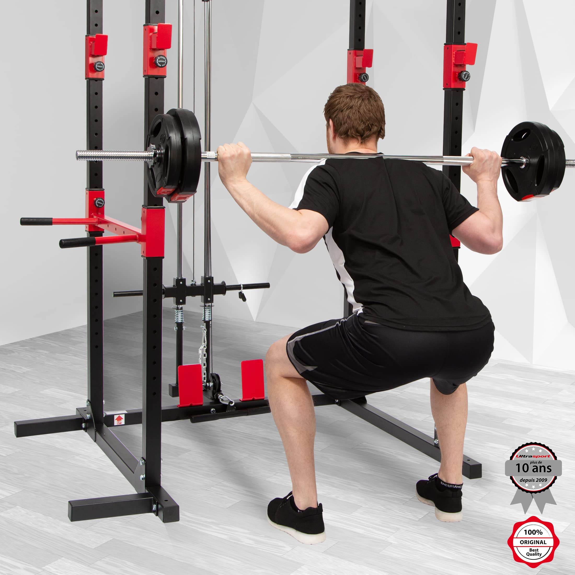 Ultrasport Ensemble de disques d'haltères, 4 poids d'haltères en ensemble, 15 kg ou 25 kg, pour haltères courts et barres d'haltères longues, avec poignées, ensemble complet en métal de 30 kg
