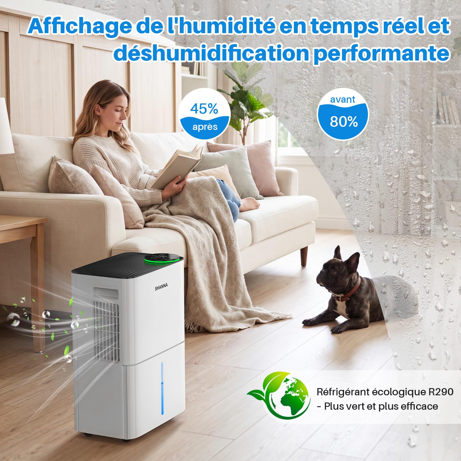 SHANNA Deshumidificador 15L Para Hogar, Hasta 40m², Con Apagado Automático. Ideal Para Baños, Dormitorios Y Sótanos. Refrigerante R290. Cambio Gratuito En 1 Año Y Garantía De 10 Años.
