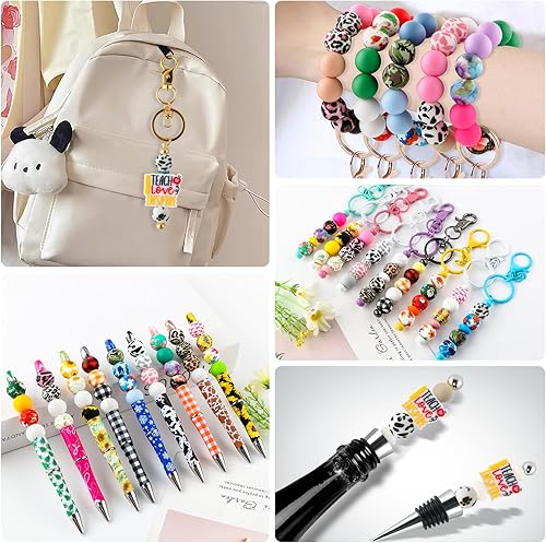 Miniatura 10 de HHCFAST 70 cuentas de silicona impresas deportivas, cuentas de silicona de 0.59 pulgadas para hacer llaveros, cuentas de silicona para bolígrafos,