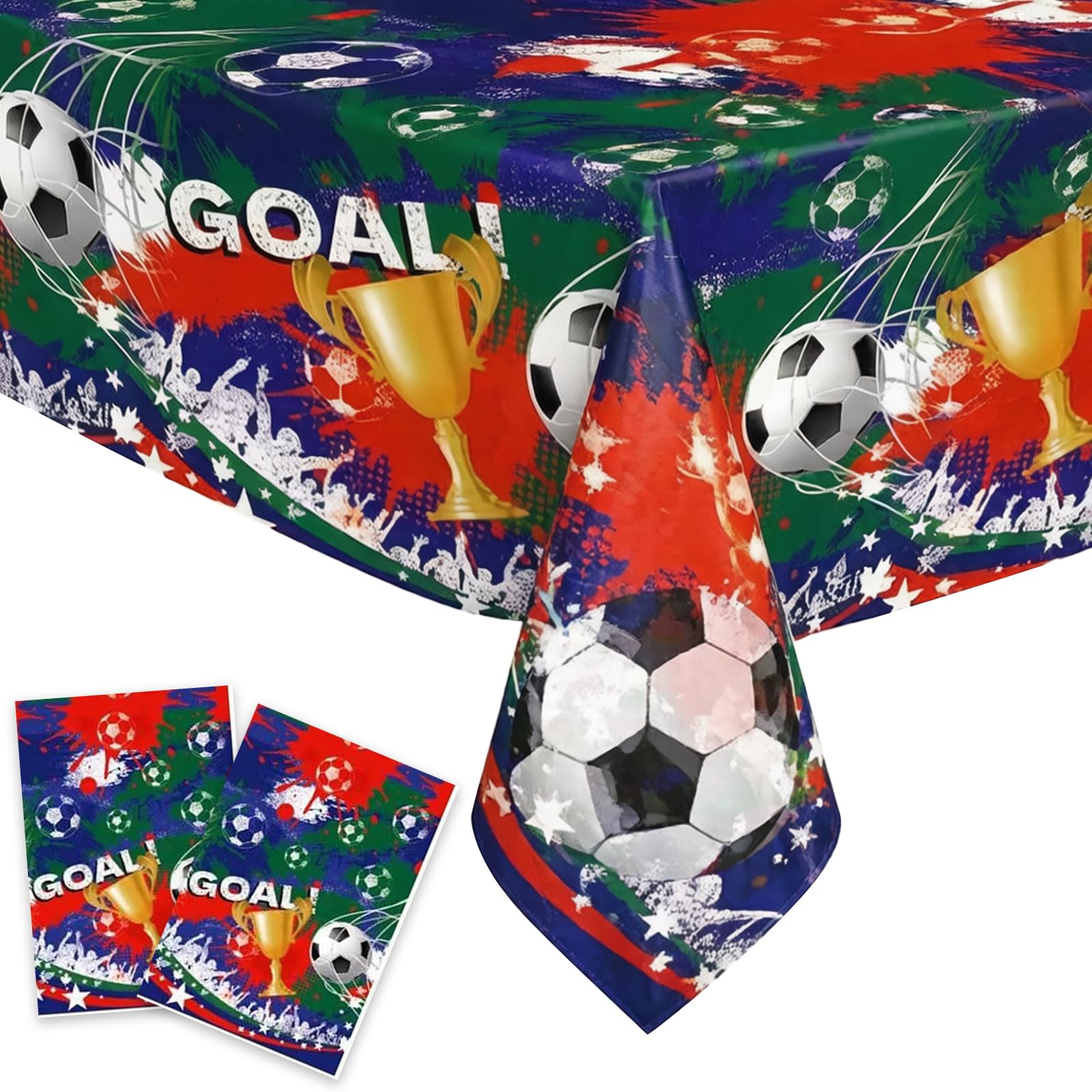 Xunerloy Football Table Cloth 137 * 274cm, 2PCS Rectangle Soccer Ball Pattern Tablecloth Football Table Covers for Football Party Decorations for Boys Birthday Soccer Party Supplies