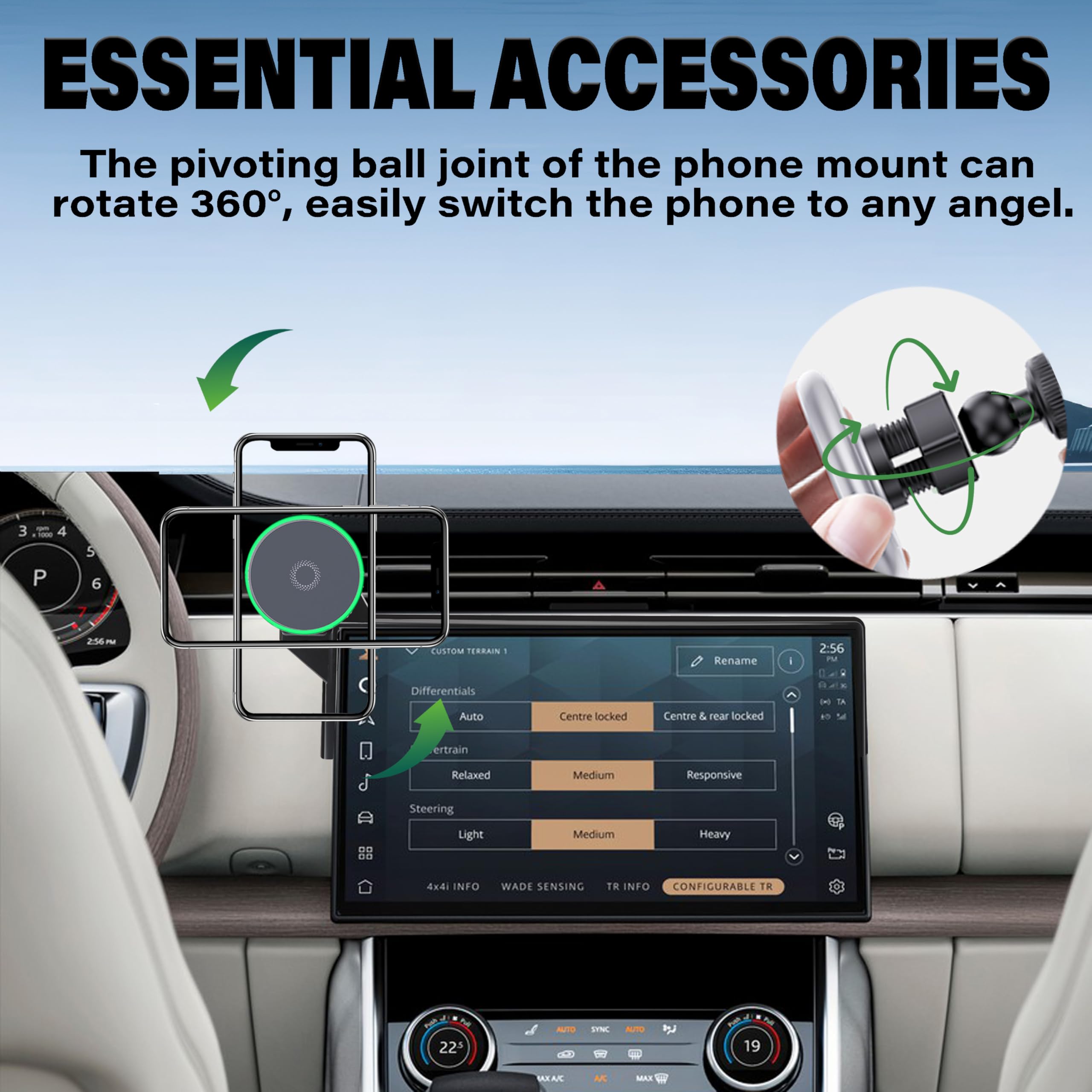 Bezprzewodowa ładowarka samochodowa uchwyt na telefon do 2023 2024 2025 Land Rover Range Rover/akcesoria sportowe Zastosuj do ekranu 13,1 cala, uchwyt na telefon komórkowy obracany o 360°