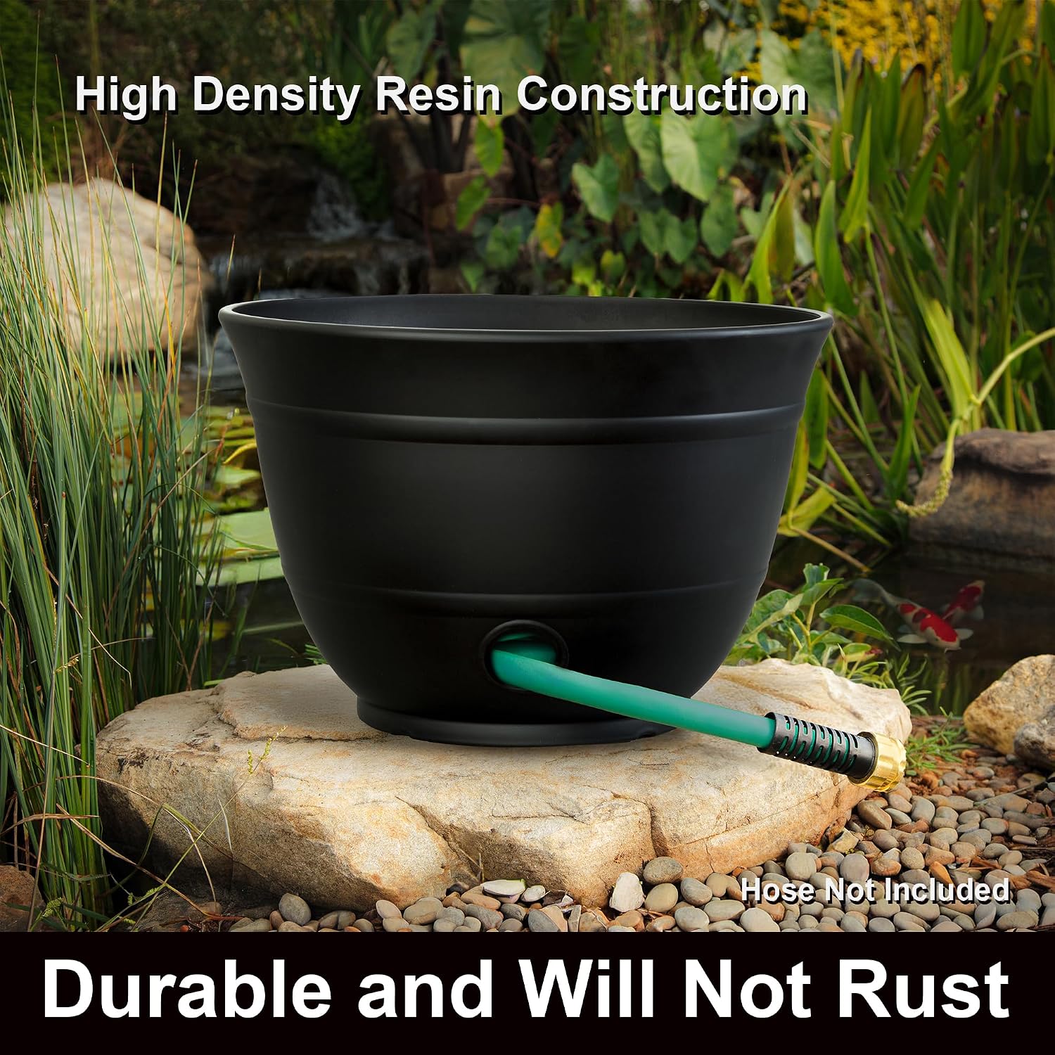 Liberty Garden 1924-N Matte Black High Density Resin 100' Garden Hose Pot