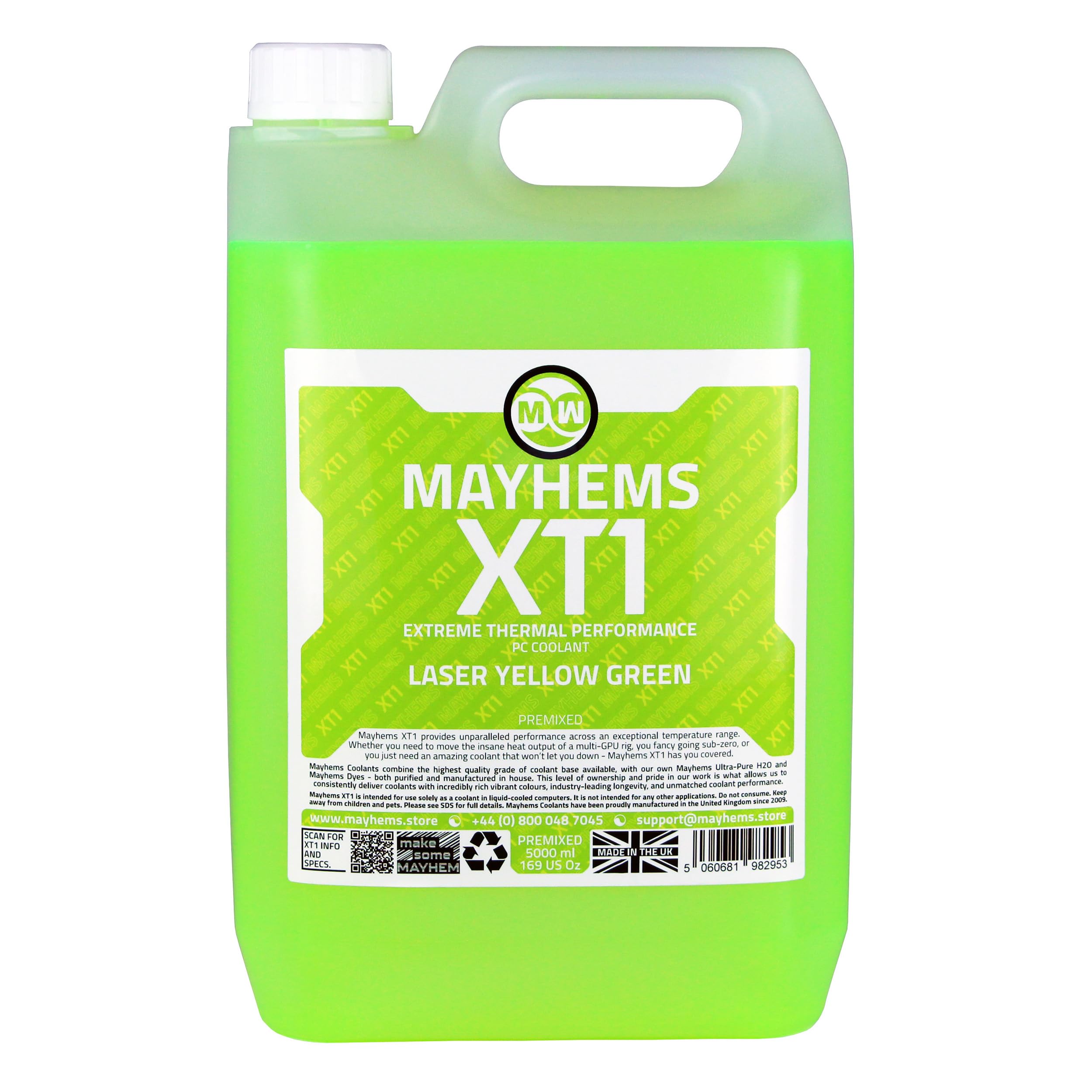 Mayhems - XT1 vorgemischtes PC-Kühlmittel - Computer-Wasserkühlflüssigkeit - flüssigkeitskühlung, thermische Leistungsserie, 5 liter, laser yellow green (gelbgrün)