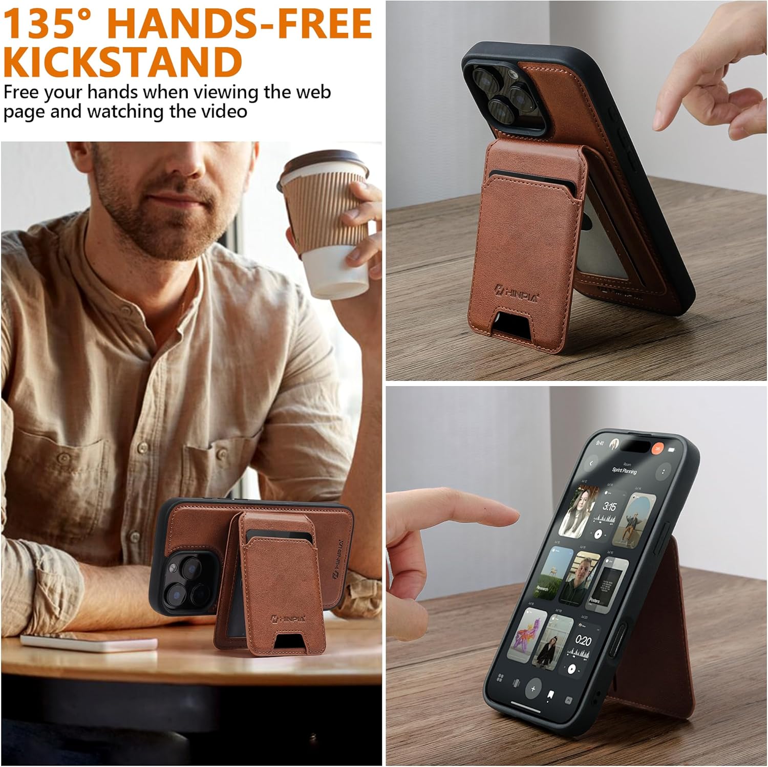 Hinpa Compatible with iPhone 16 Pro Max Case Wallet, 2 in 1 Detachable Wallet Case for iPhone 16 Pro Max with Card Holder, Magnetic PU Leather RFID Blocking Flip Kickstand Credit Slots, Brown