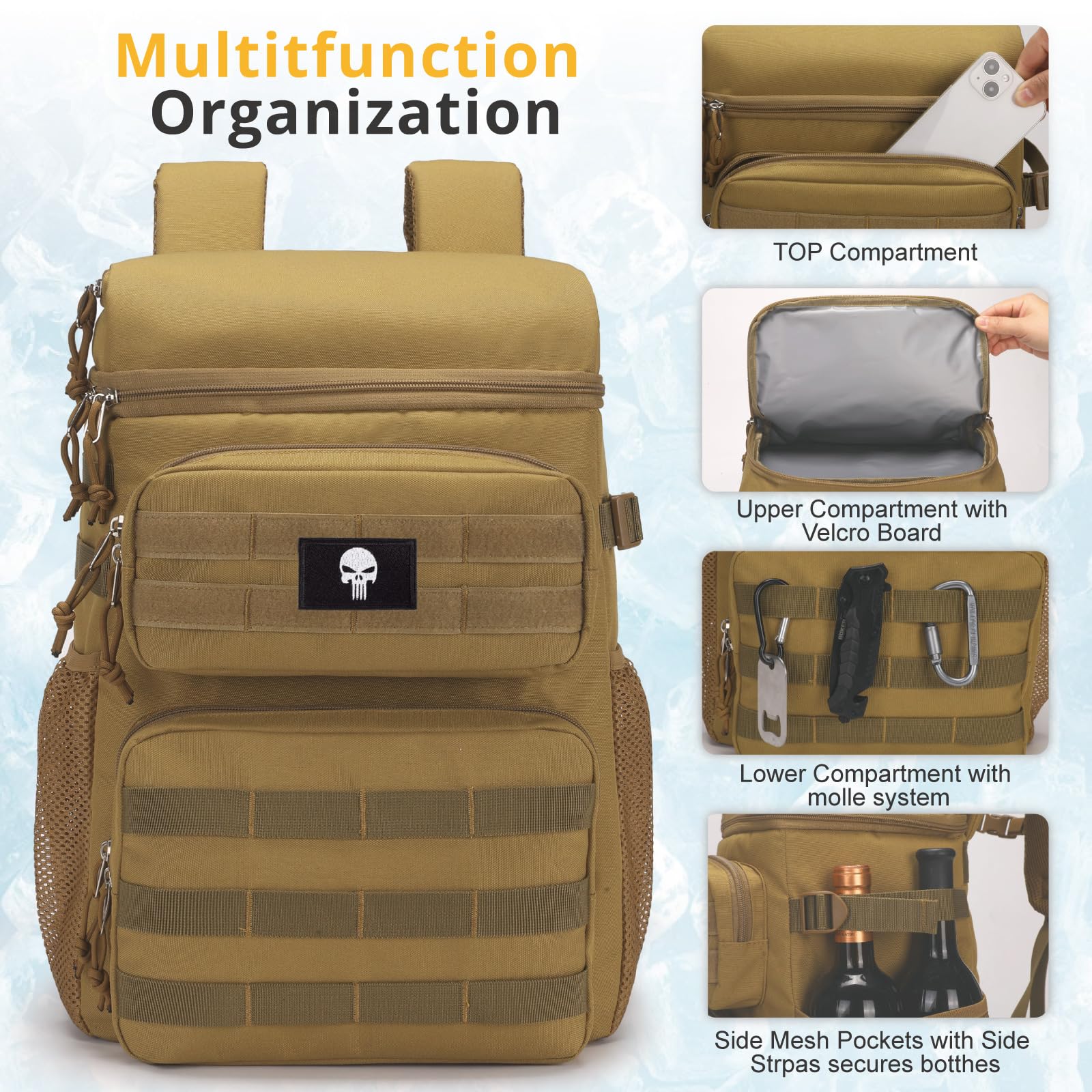Zaino Termico Tattico, Zaino Frigo Morbido e Leggero Impermeabile, Borsa Termica Isolata, Borsa Frigo Portatile Impermeabile per Spiaggia, Viaggi, Campeggio, Picnic, Escursionismo
