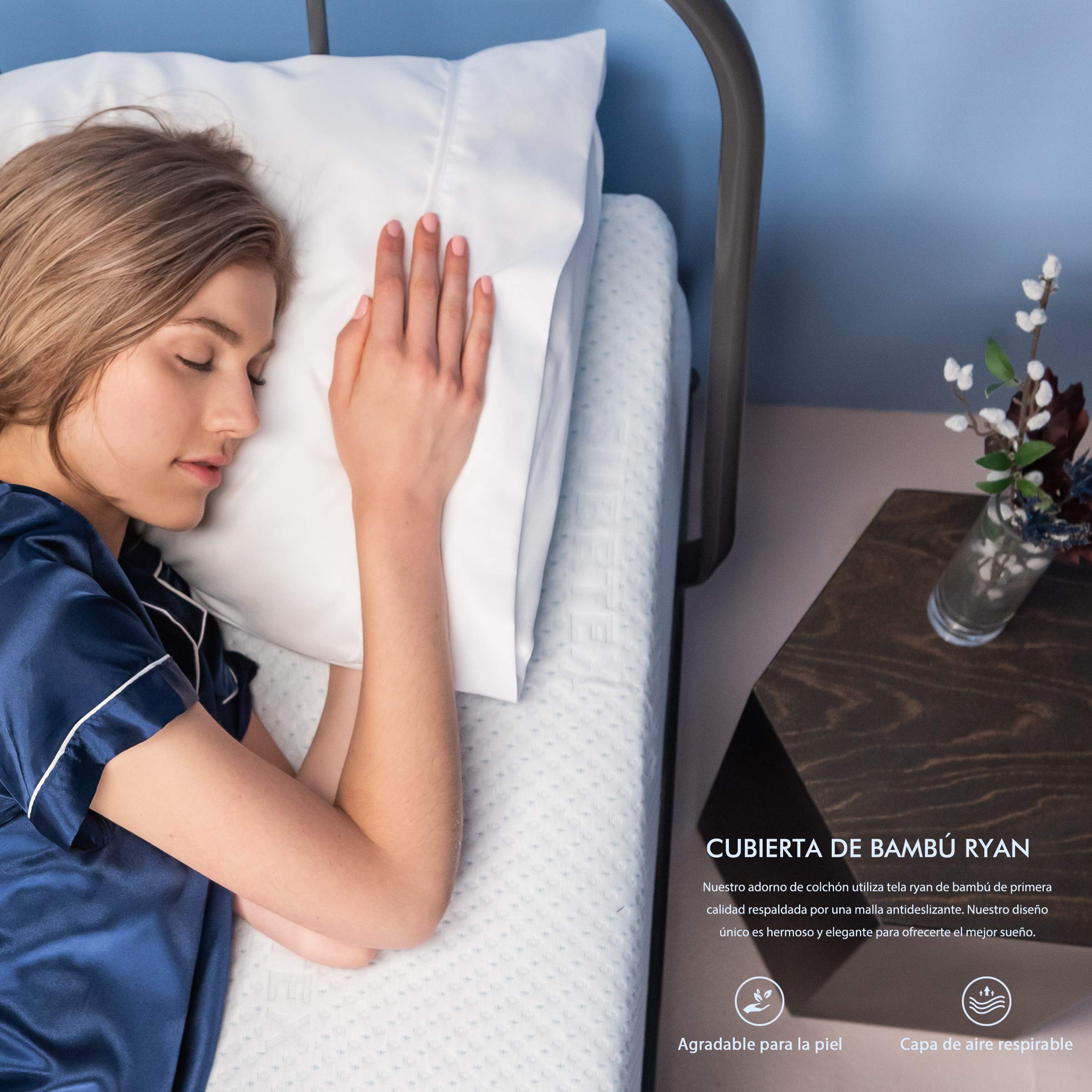 subrtex 7,5 cm Colchón Topper 90x190, Colchón de Espuma Viscoelástica Transpirable con Funda de Bambú Extraíble y Lavable (7,5 cm, 90×190)