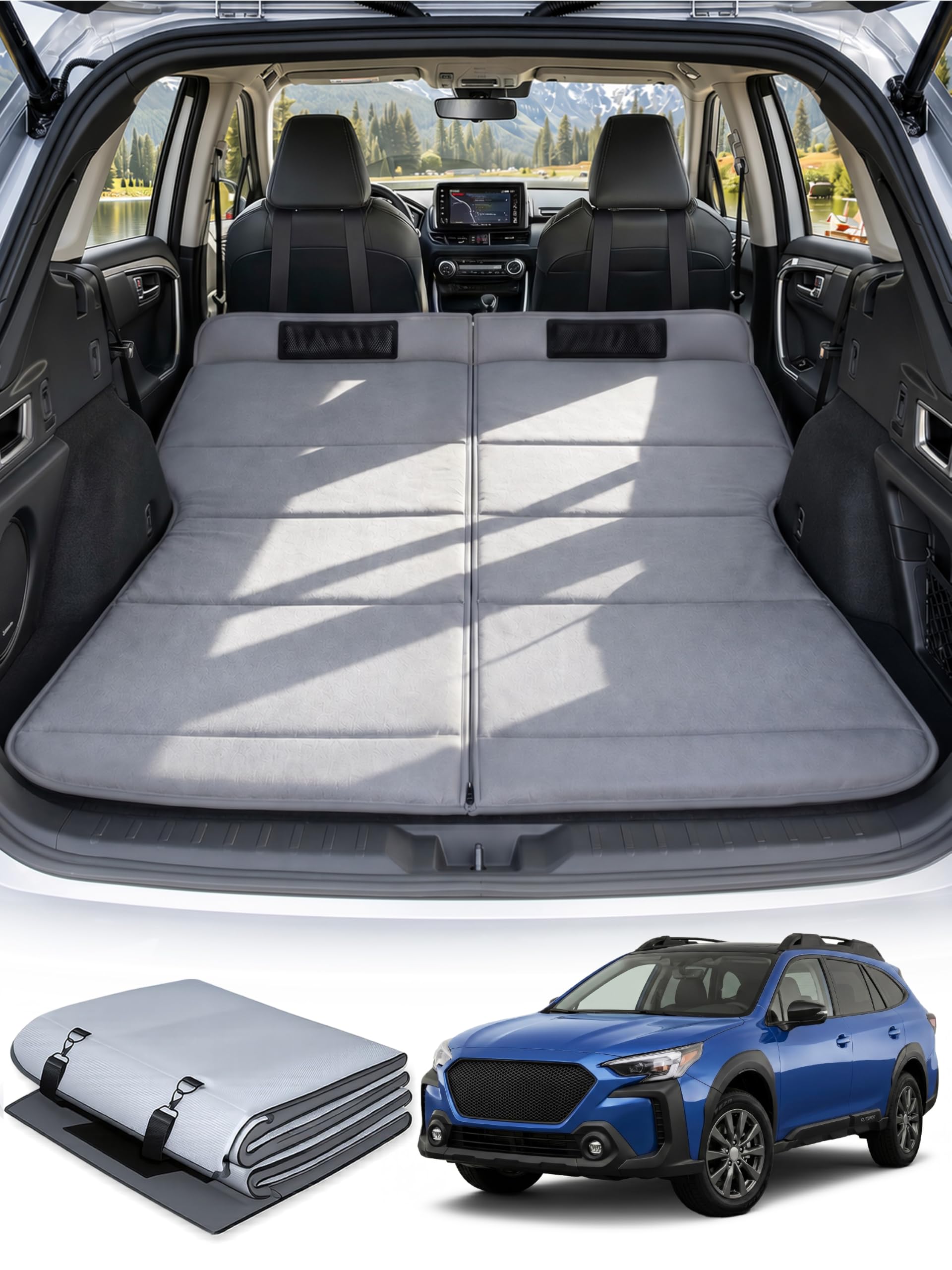 Car Bed for Subaru Outback, Foldable Non-Inflatable Memory Foam Camping Mattress, Thickened Portable SUV Trunk Sleeping Pad, Air Mattress Upgrade for Camping &amp; Travel Essentials, Outdoor Sleeping Bed