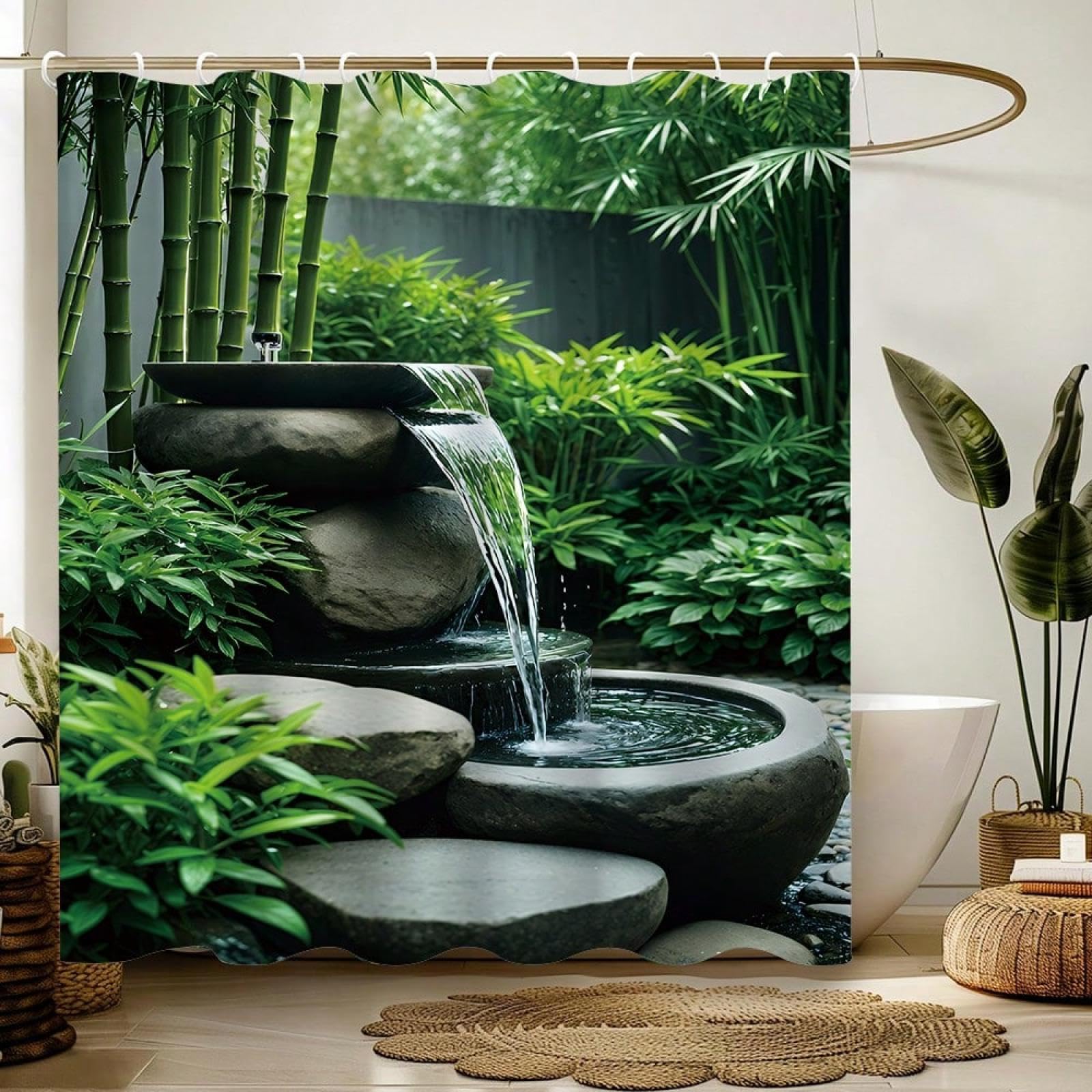 Rideau de douche cascade en bambou pour transformer la salle de bain en un spa zen lumineux