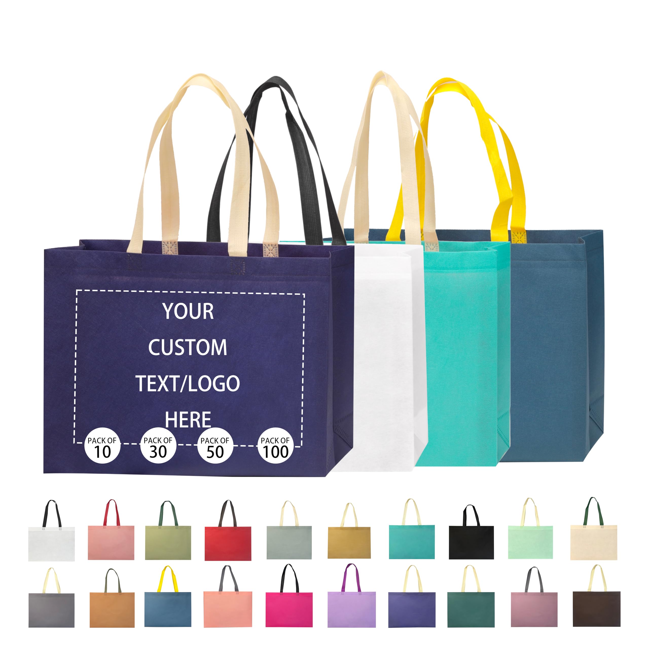 Azulavina Custom Tote Bags 10/30/50/100 Pack - Shopping,Parties,Store,Advertisem - Promotional Items With Your Logo