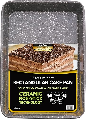 casaWare 13 x 9 x 2 pulgadas Ultimate Series - Molde rectangular de cerámica con revestimiento antiadherente de peso comercial (granito plateado)